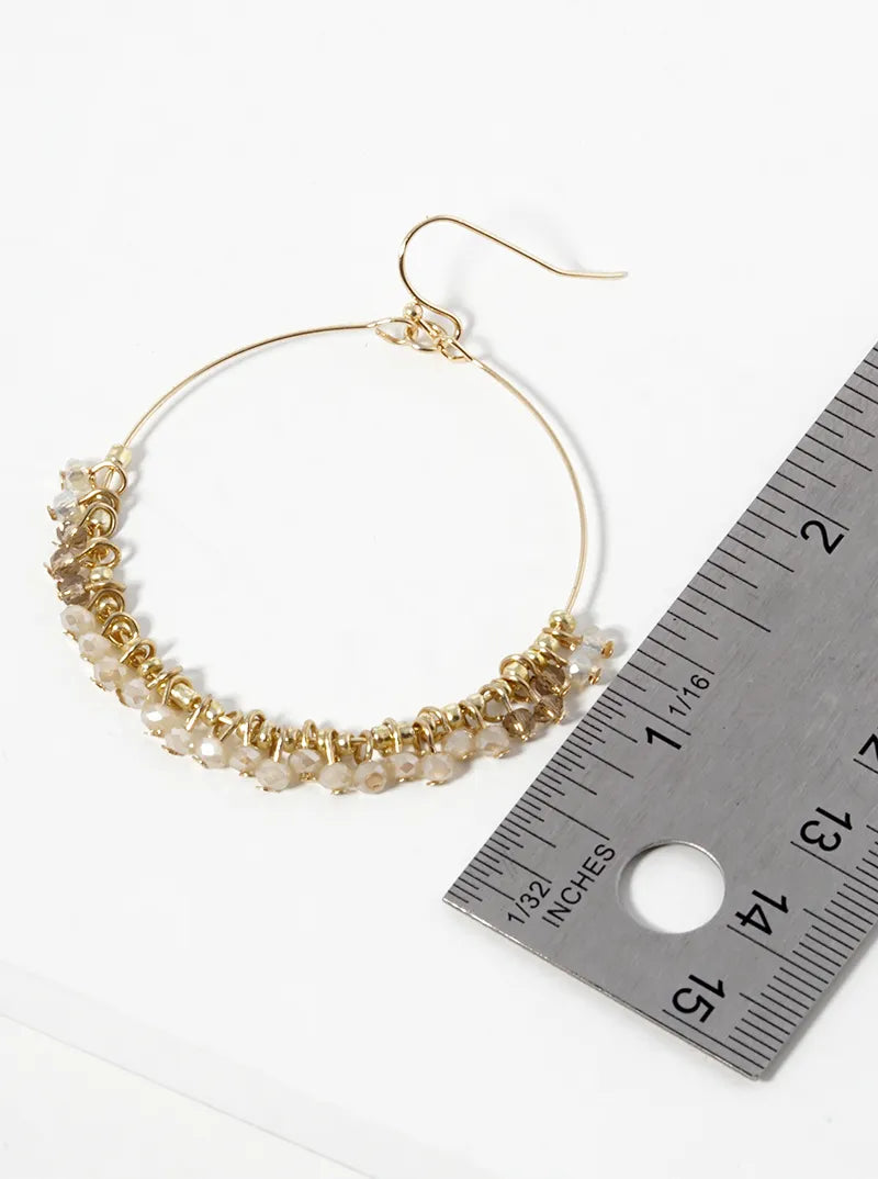 Faceted Glass Beads Wire Wrapped Circle Dangle Drop Earrings