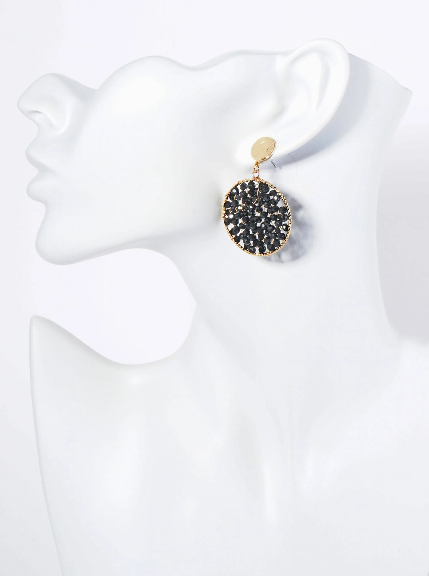 Faceted Glass Beads Wire Wrapped Circle Drop Post Earrings