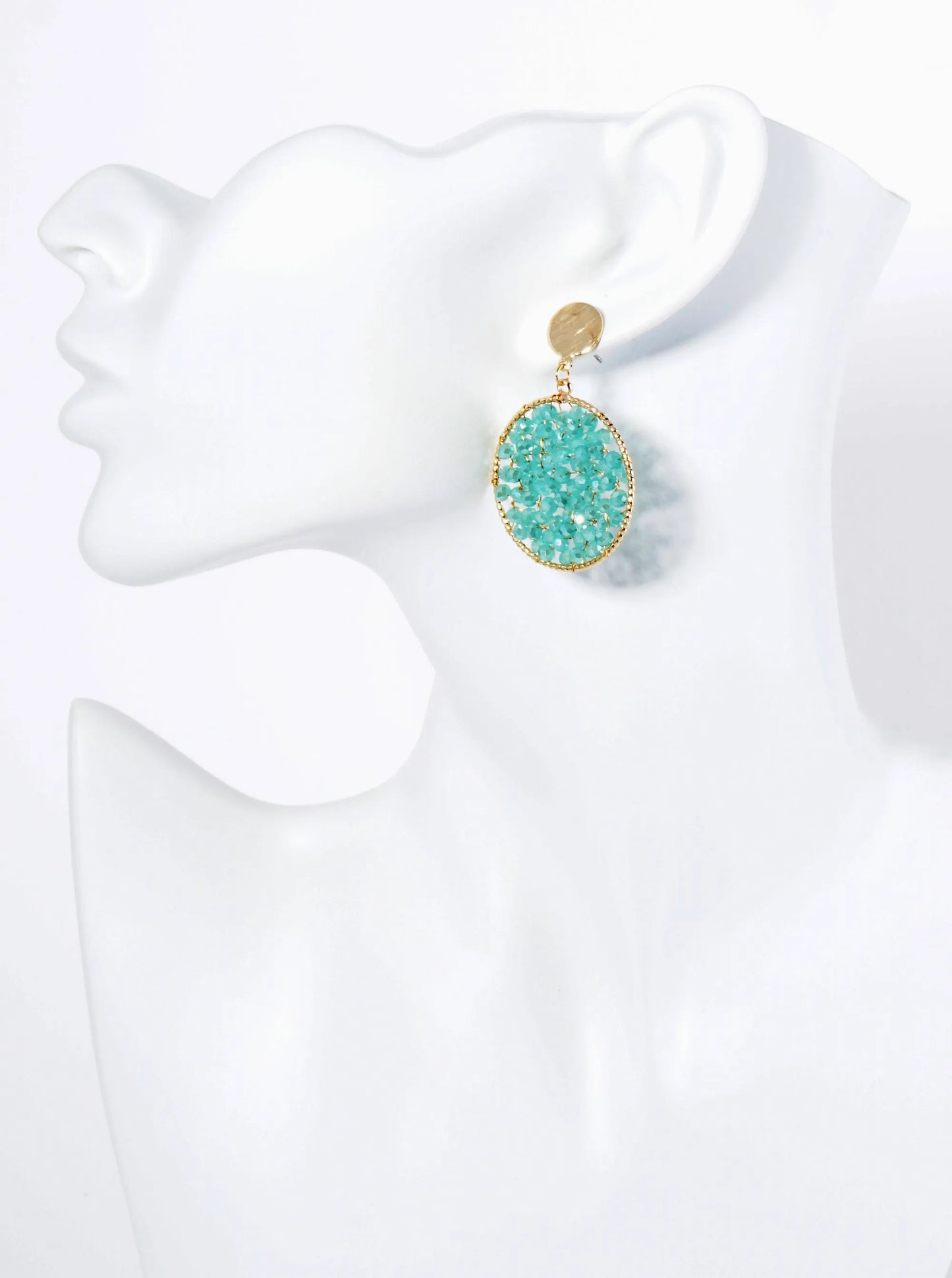 Faceted Glass Beads Wire Wrapped Circle Drop Post Earrings