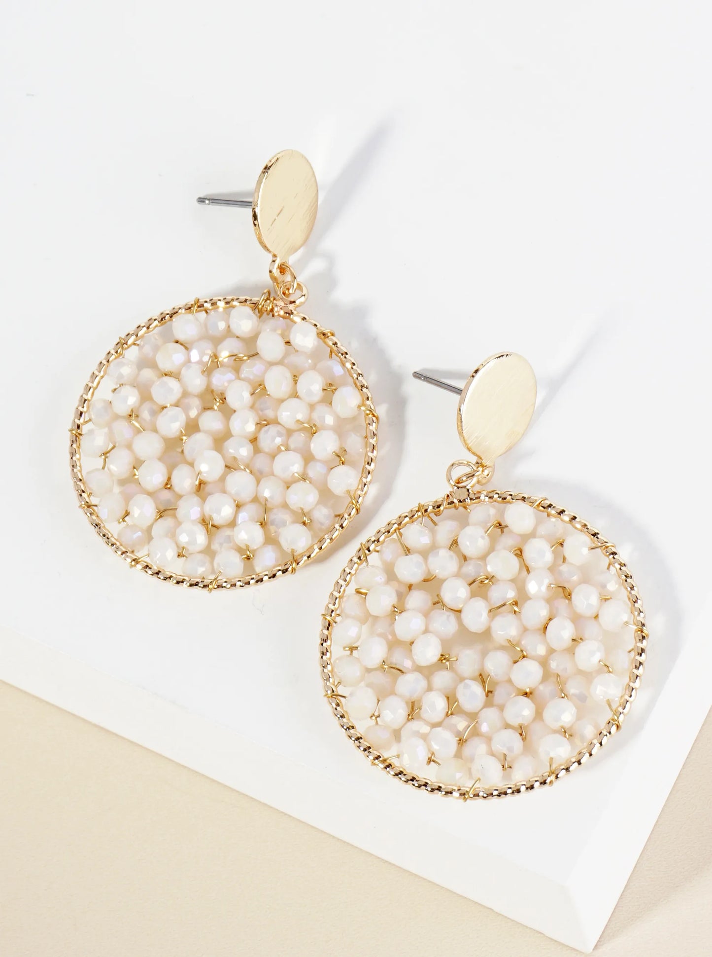 Faceted Glass Beads Wire Wrapped Circle Drop Post Earrings