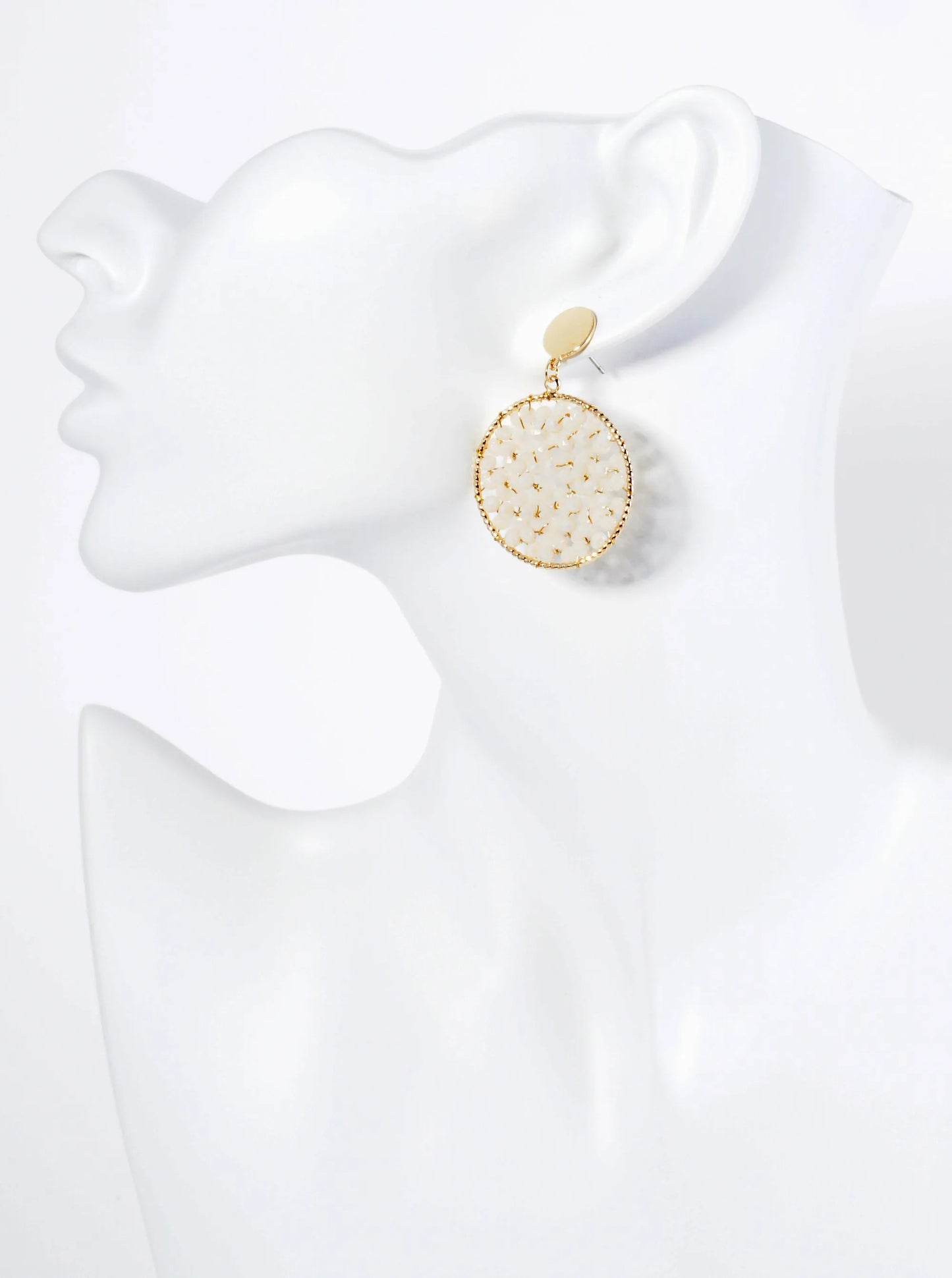 Faceted Glass Beads Wire Wrapped Circle Drop Post Earrings