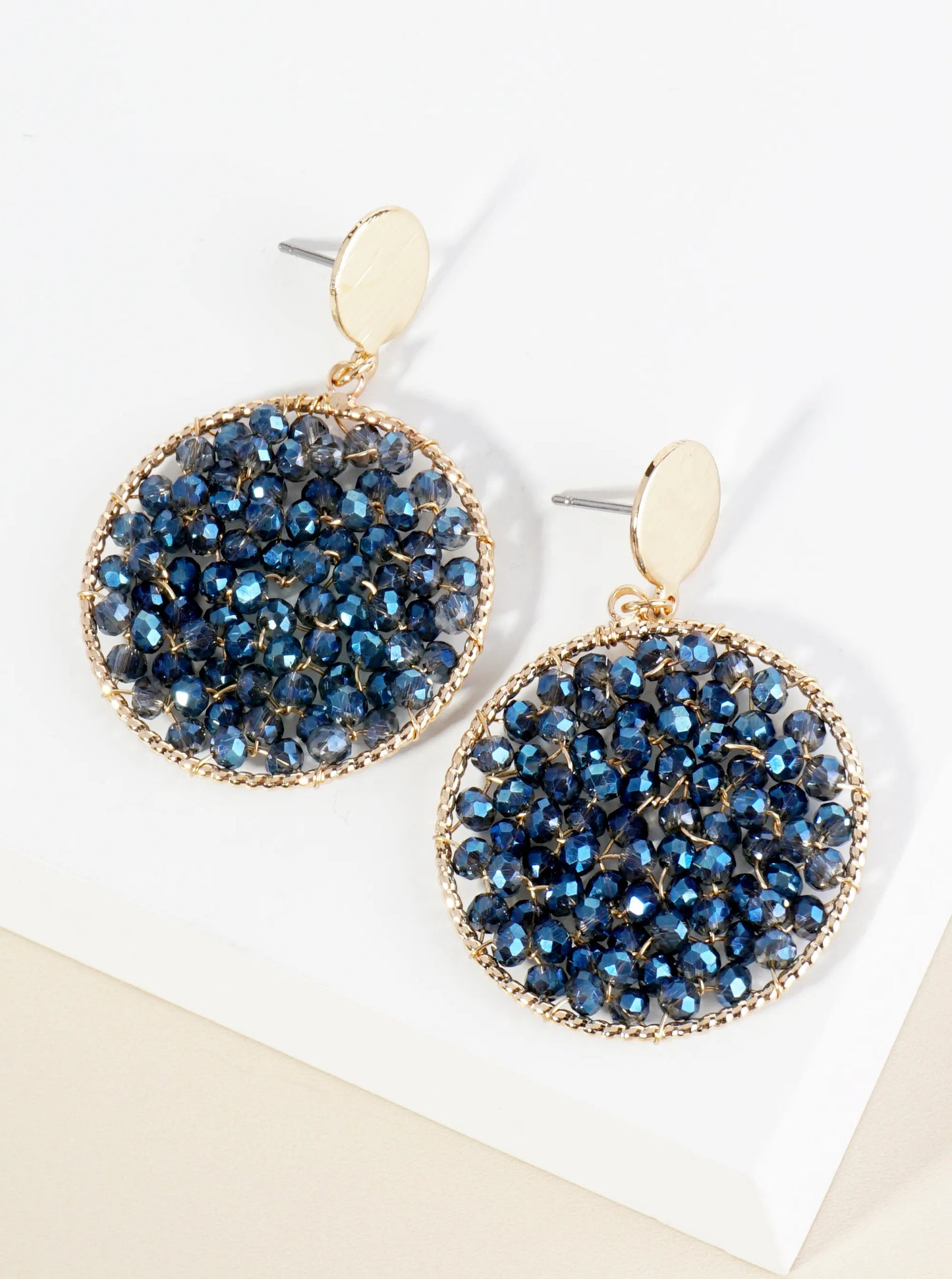Faceted Glass Beads Wire Wrapped Circle Drop Post Earrings