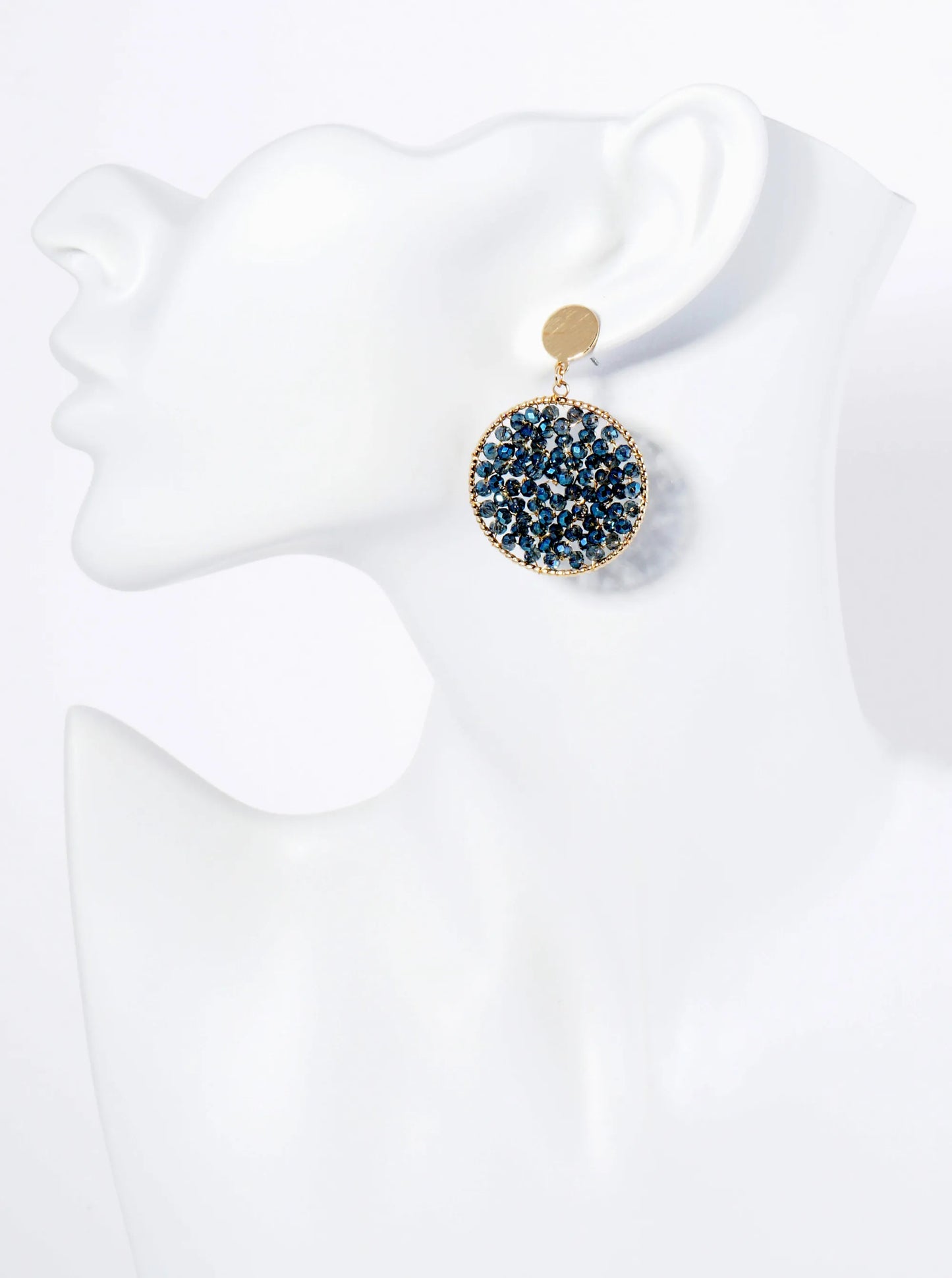Faceted Glass Beads Wire Wrapped Circle Drop Post Earrings
