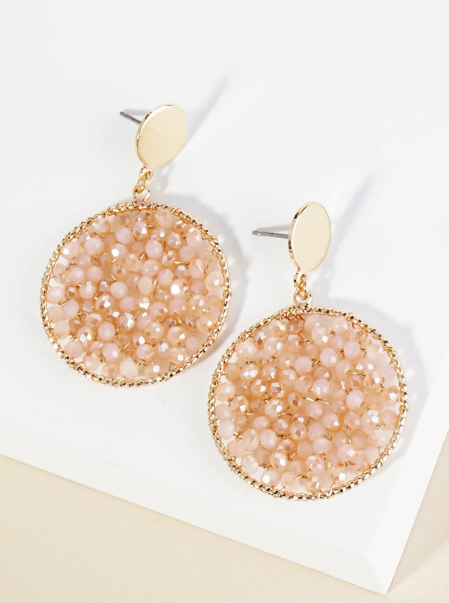 Faceted Glass Beads Wire Wrapped Circle Drop Post Earrings