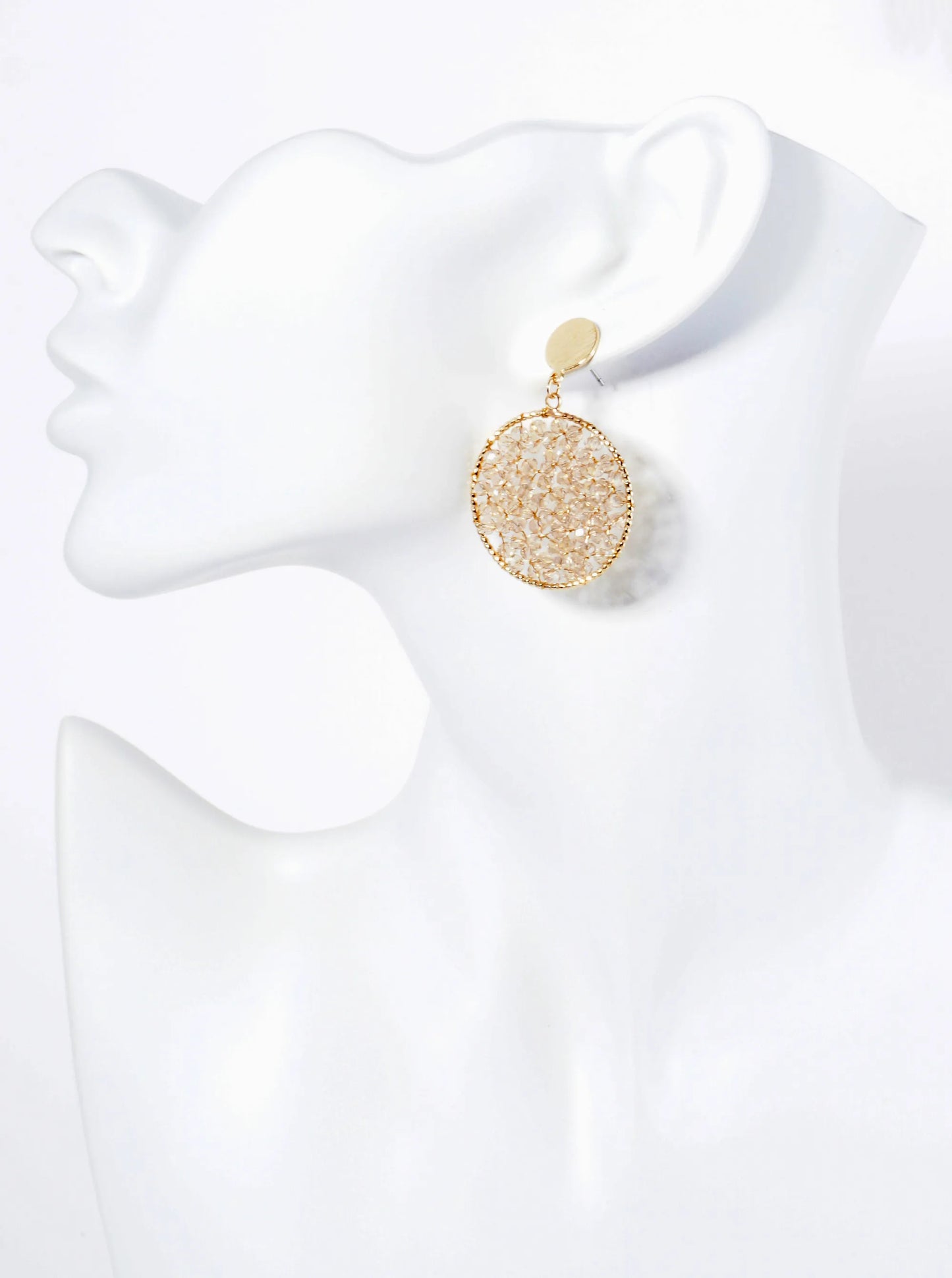 Faceted Glass Beads Wire Wrapped Circle Drop Post Earrings