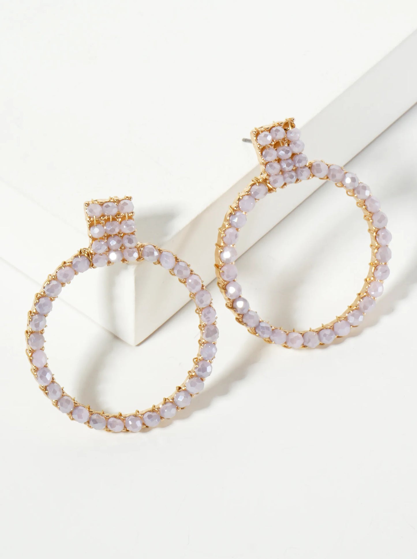 Faceted Glass Beads Wire Wrapped Door Knocker Design Post Earrings