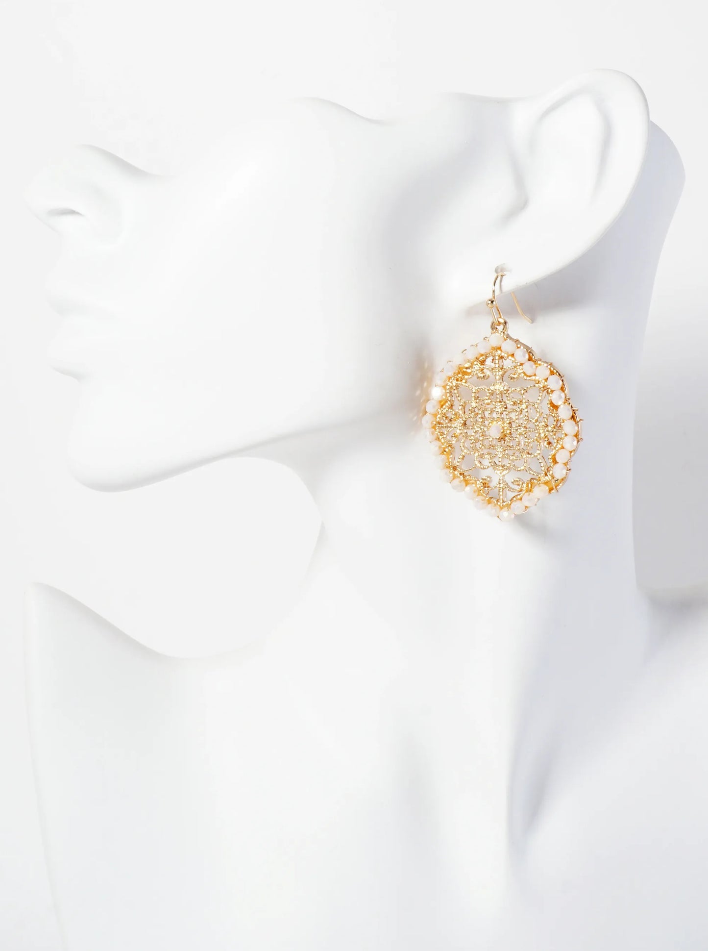 Faceted-Glass-Beads Wire-Wrapped Filigree Dangle Earrings