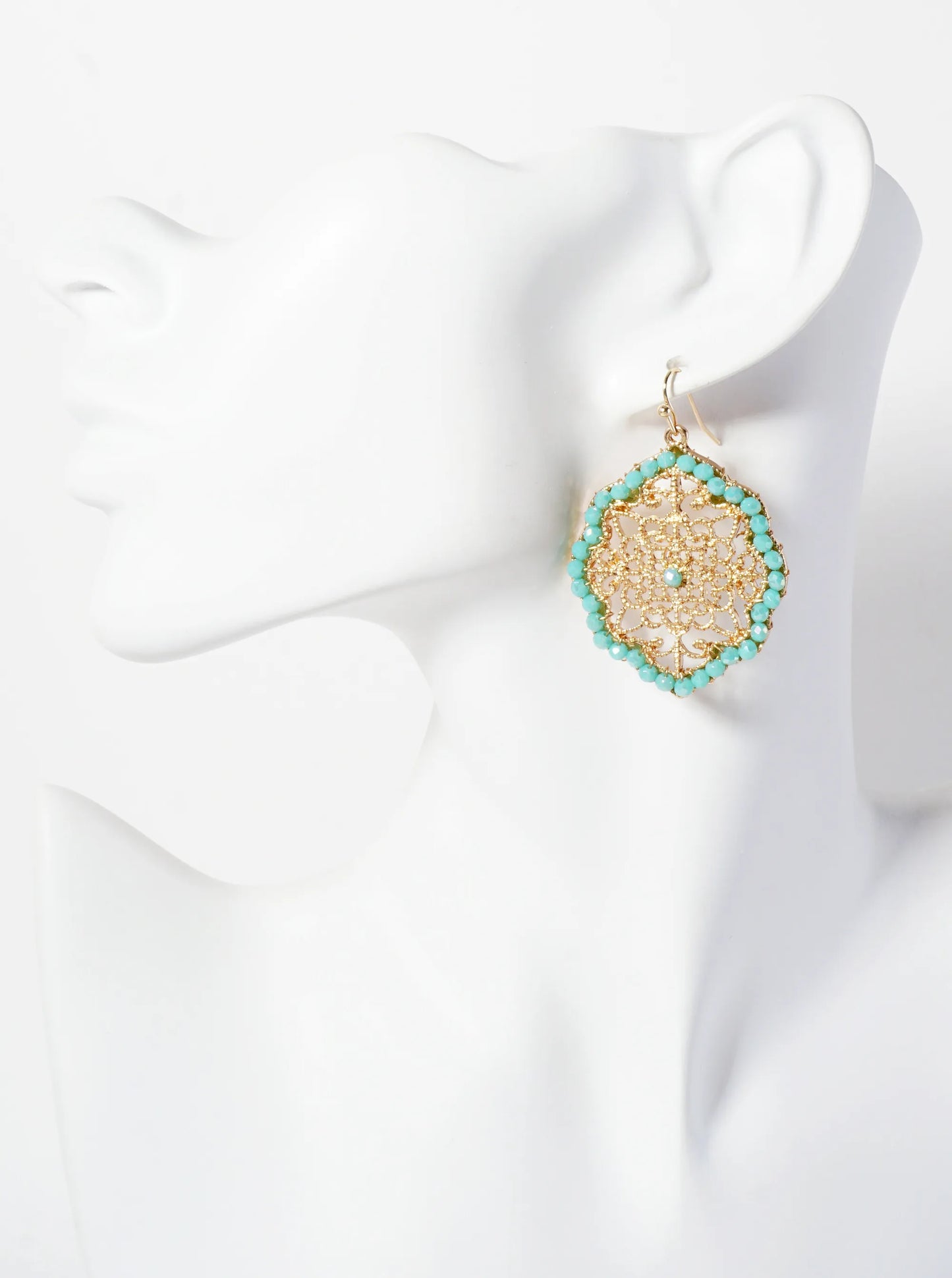 Faceted-Glass-Beads Wire-Wrapped Filigree Dangle Earrings