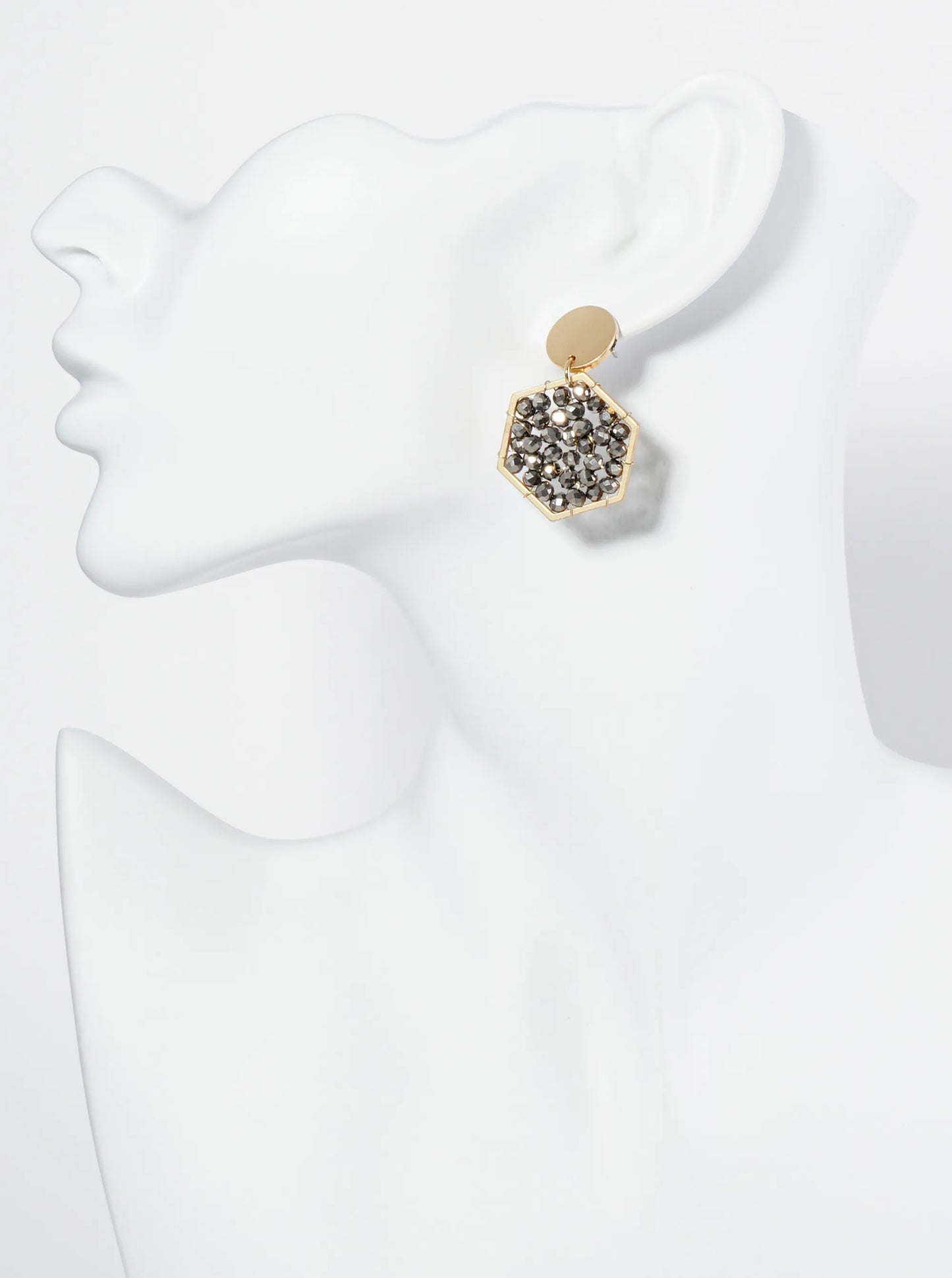 Faceted Glass Beads Wire Wrapped Hexagon Drop Dangle Post Earrings