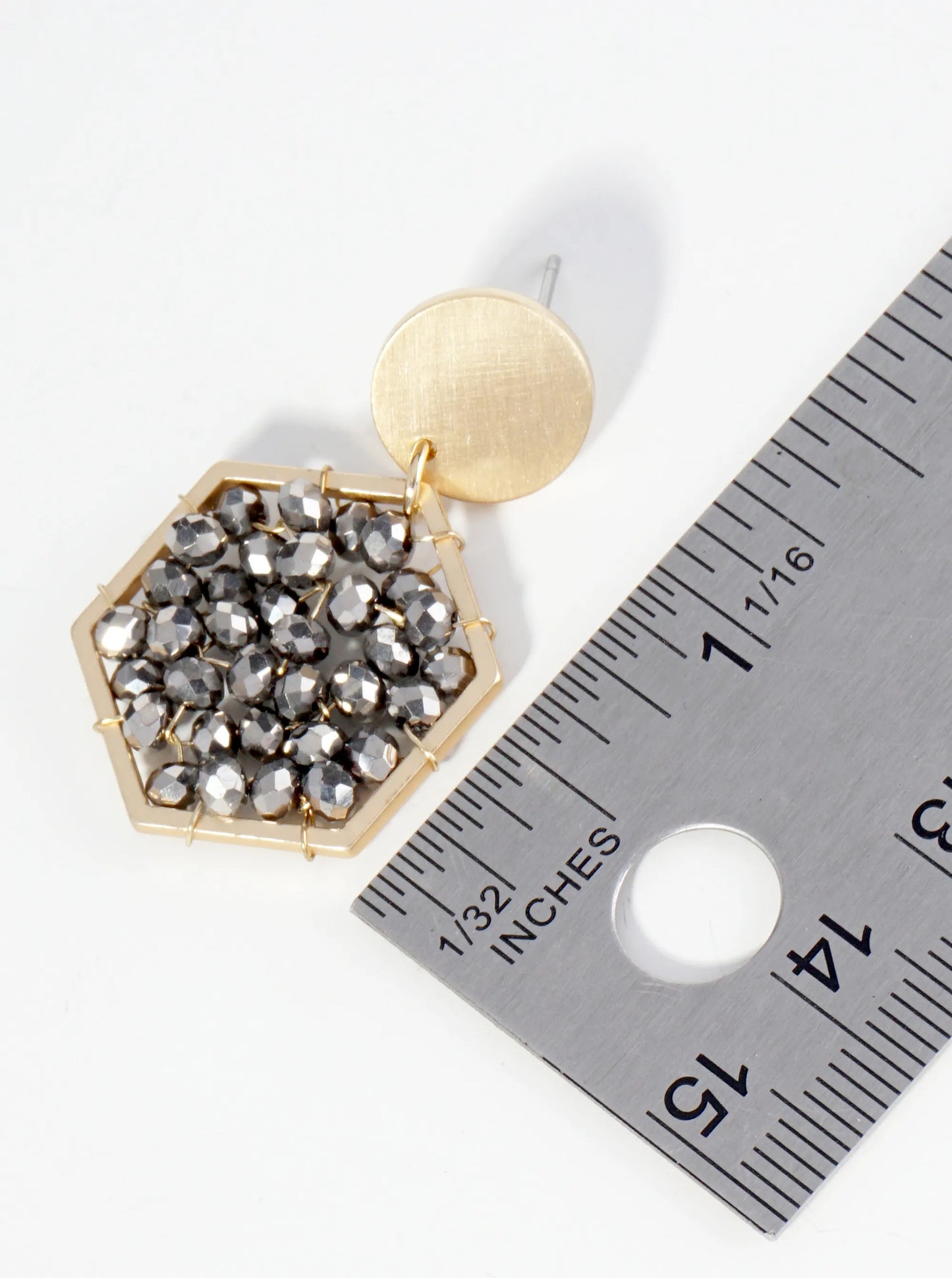 Faceted Glass Beads Wire Wrapped Hexagon Drop Dangle Post Earrings