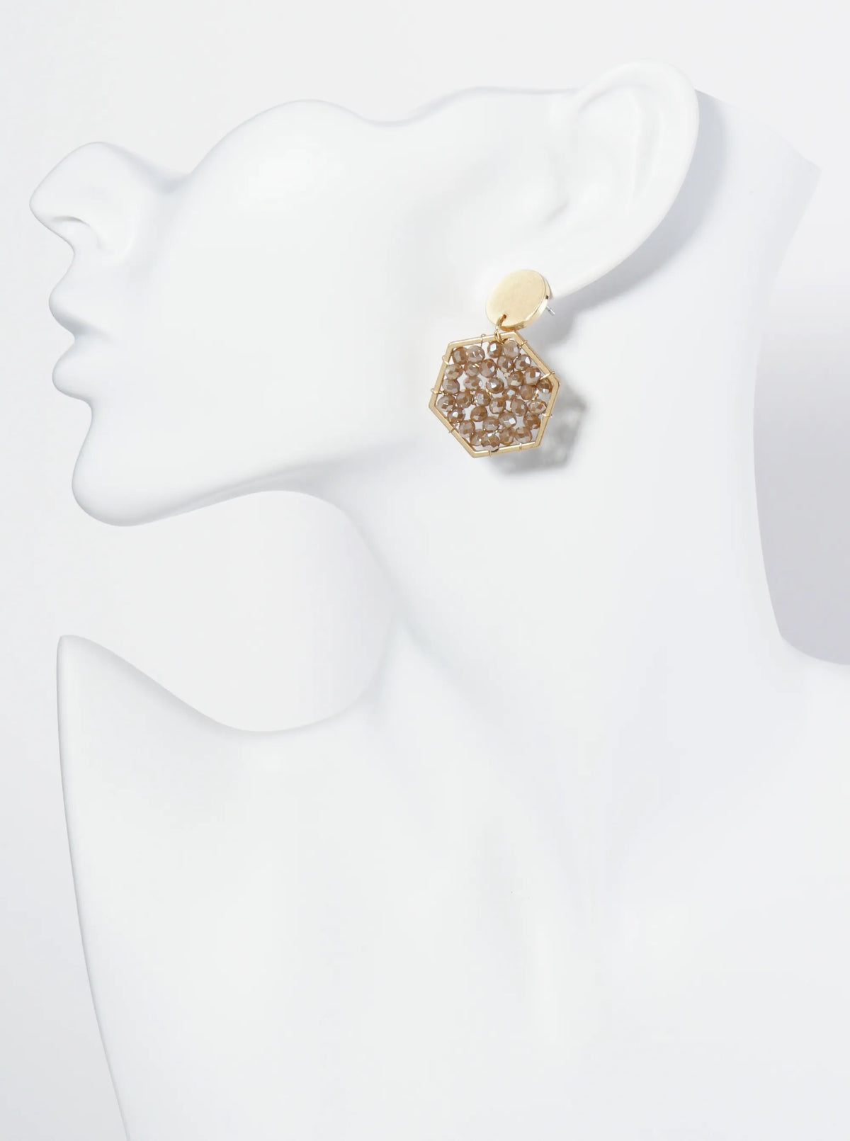 Faceted Glass Beads Wire Wrapped Hexagon Drop Dangle Post Earrings