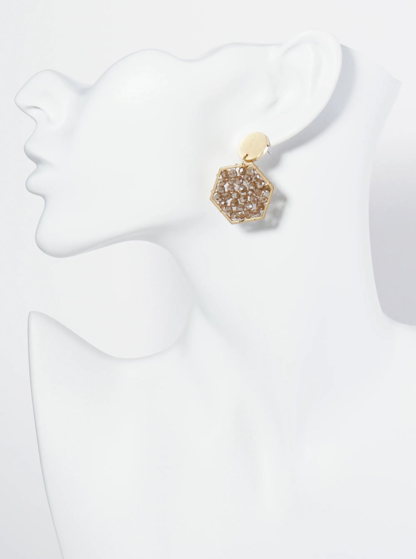 Faceted Glass Beads Wire Wrapped Hexagon Drop Dangle Post Earrings