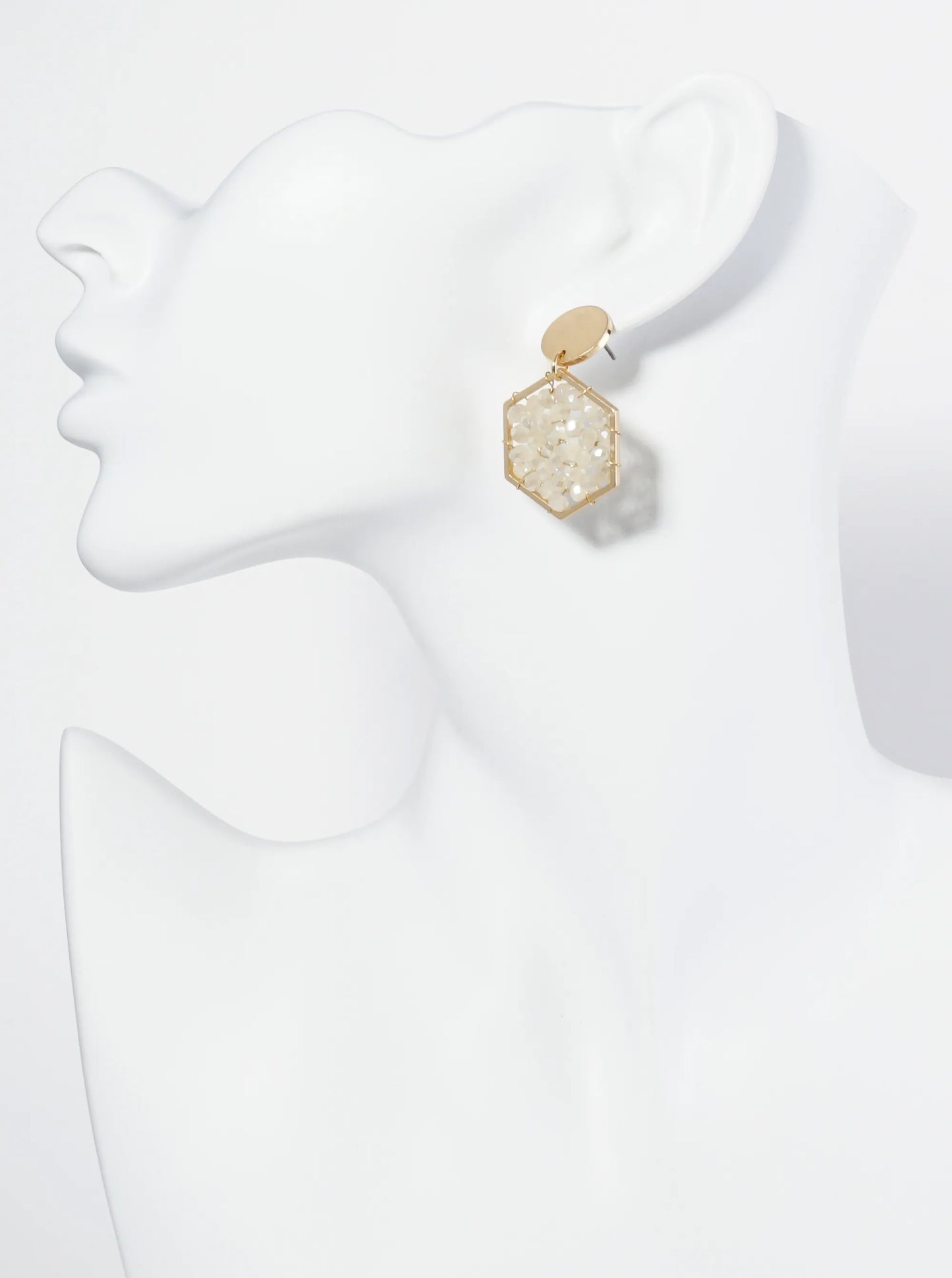 Faceted Glass Beads Wire Wrapped Hexagon Drop Dangle Post Earrings