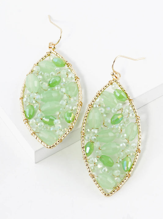Faceted Glass Beads Wire Wrapped Marquise Shape Dangle Drop Earrings