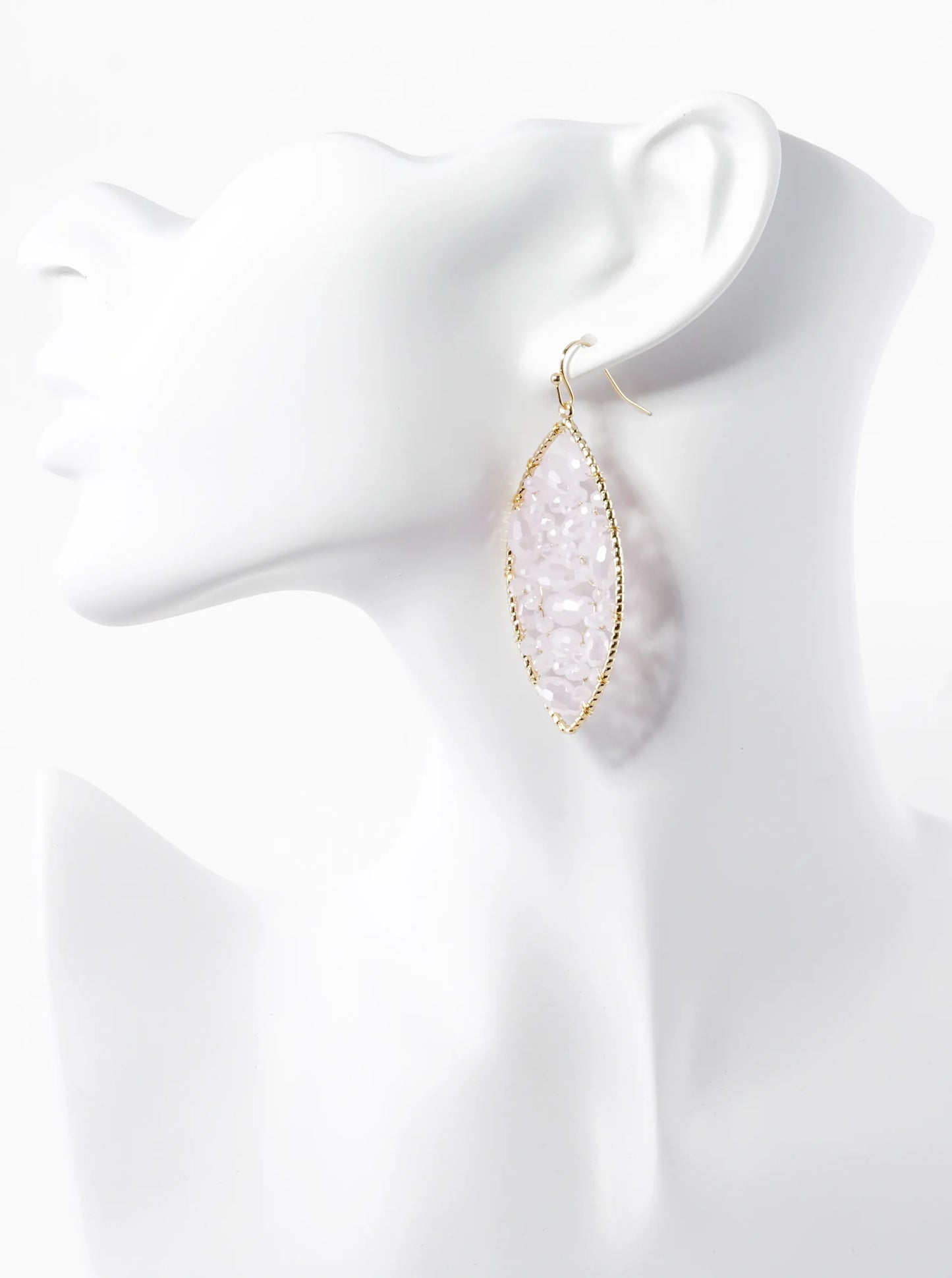 Faceted Glass Beads Wire Wrapped Marquise Shape Dangle Drop Earrings