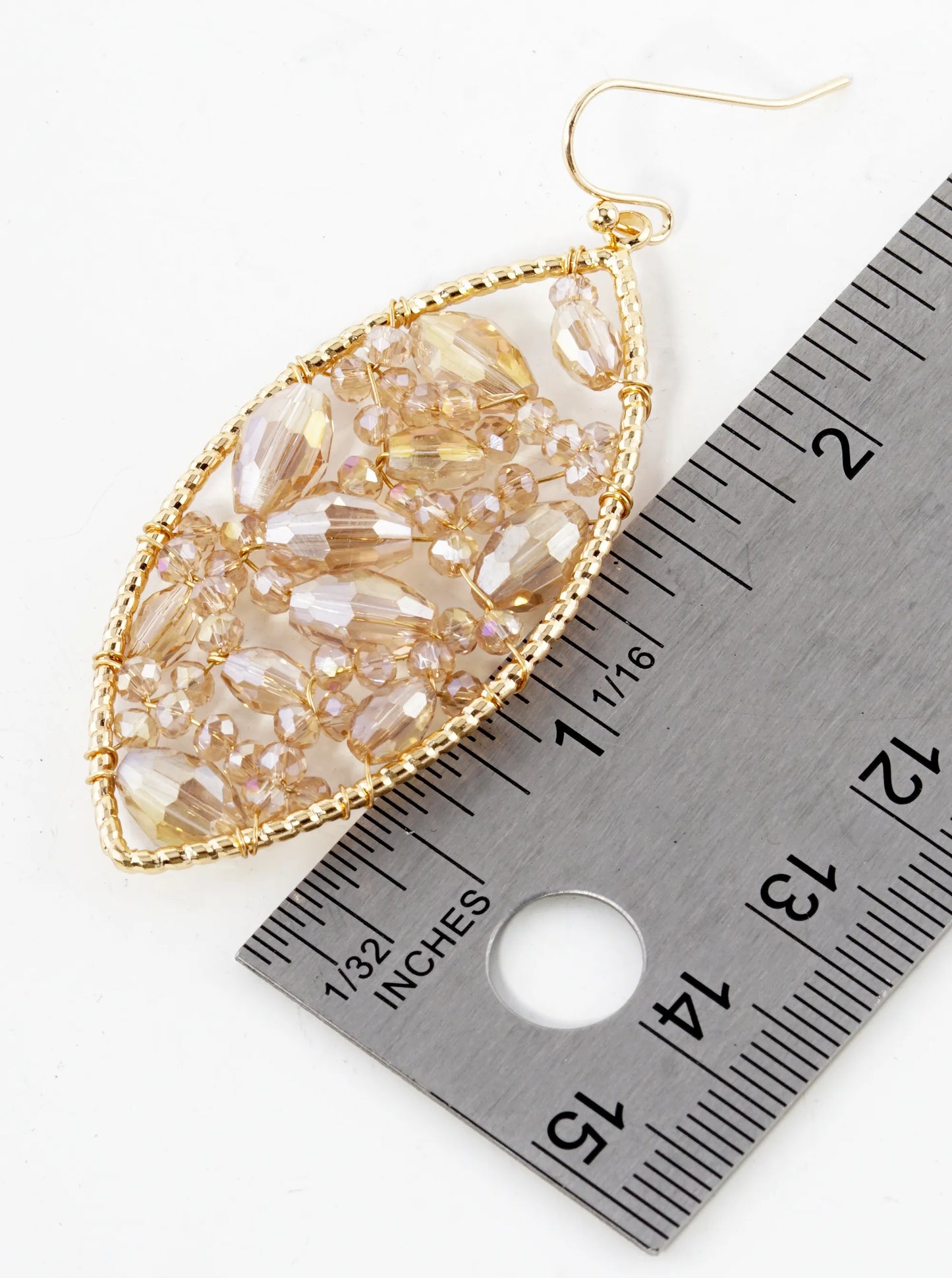 Faceted Glass Beads Wire Wrapped Marquise Shape Dangle Drop Earrings