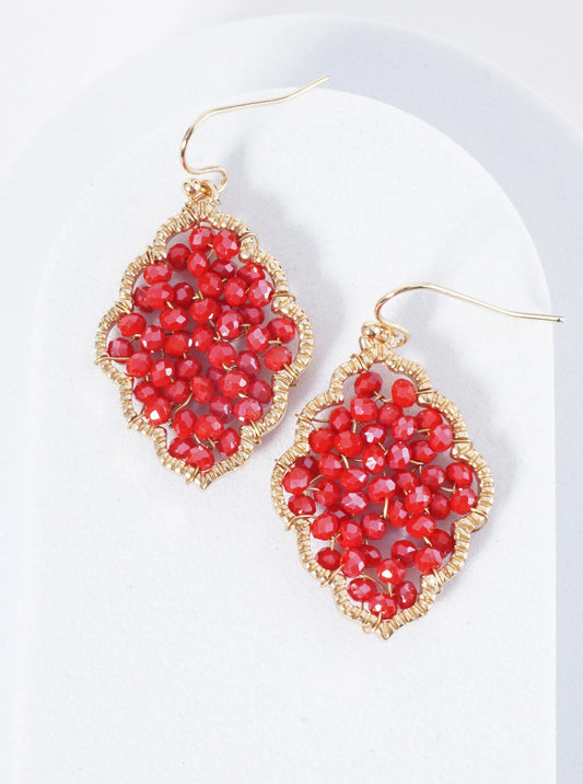 Faceted Glass Beads Wire Wrapped Moroccan Shape Dangle Earrings
