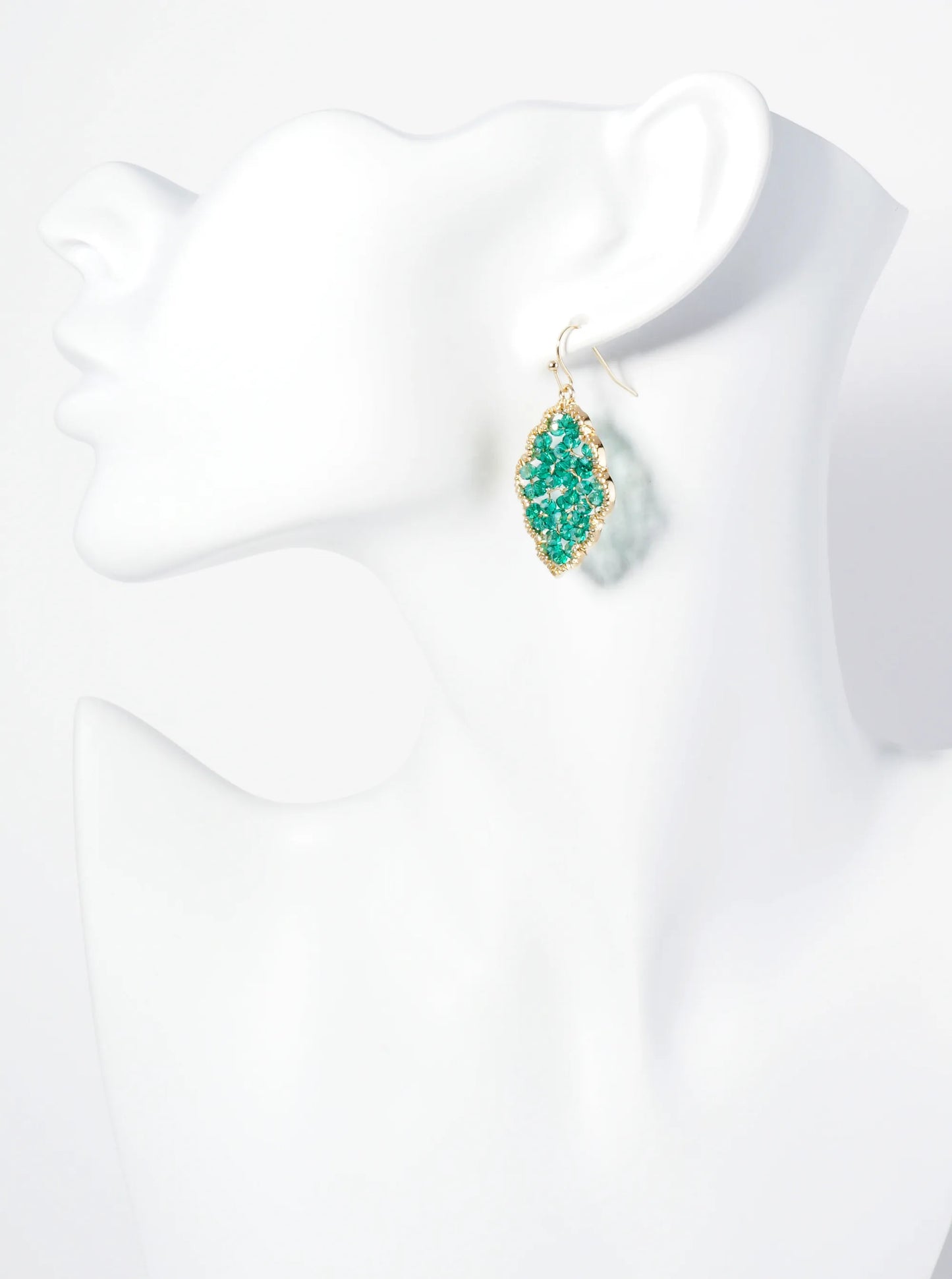 Faceted Glass Beads Wire Wrapped Moroccan Shape Dangle Earrings