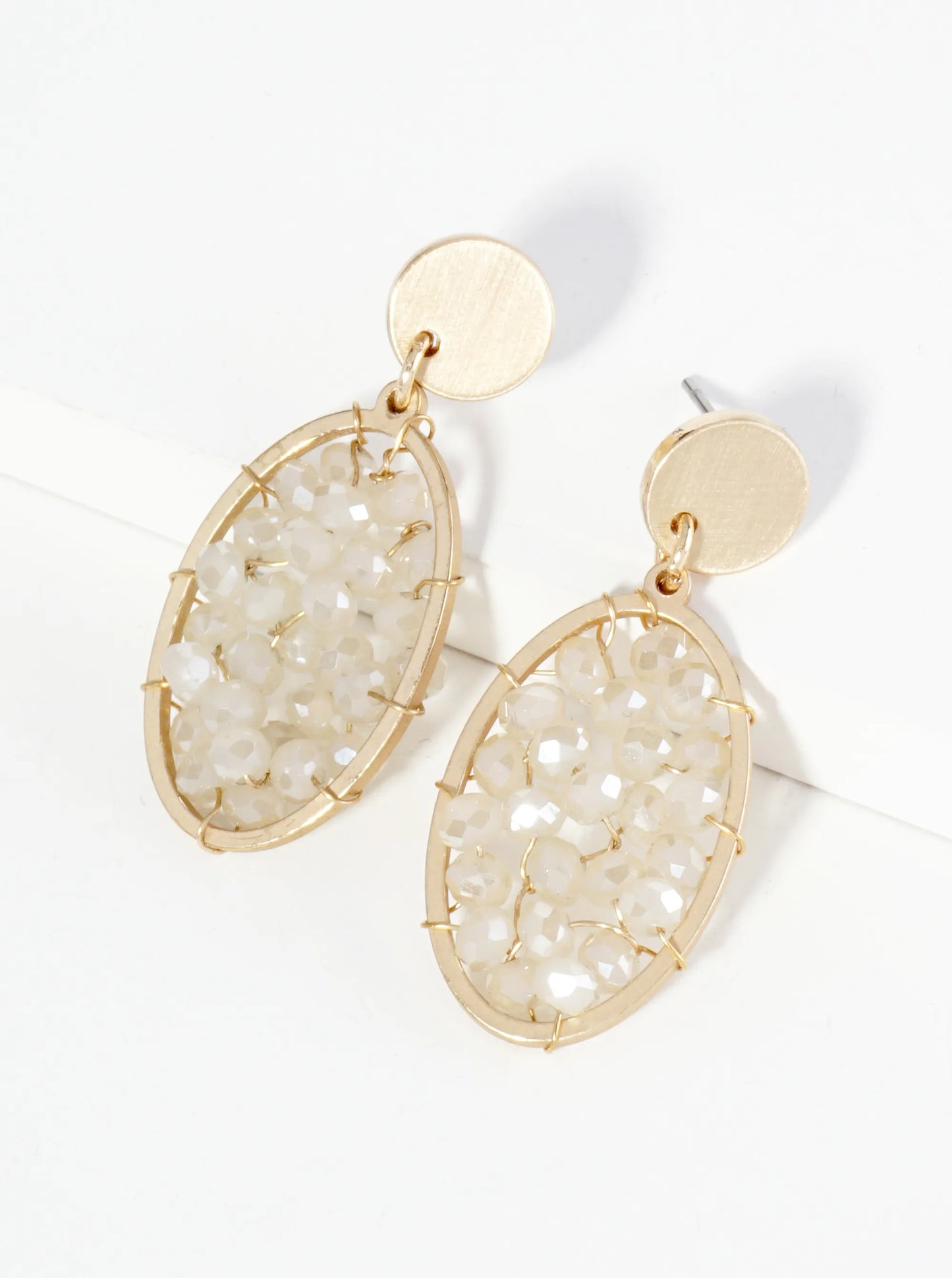 Faceted Glass Beads Wire Wrapped Oval Drop Dangle Post Earrings