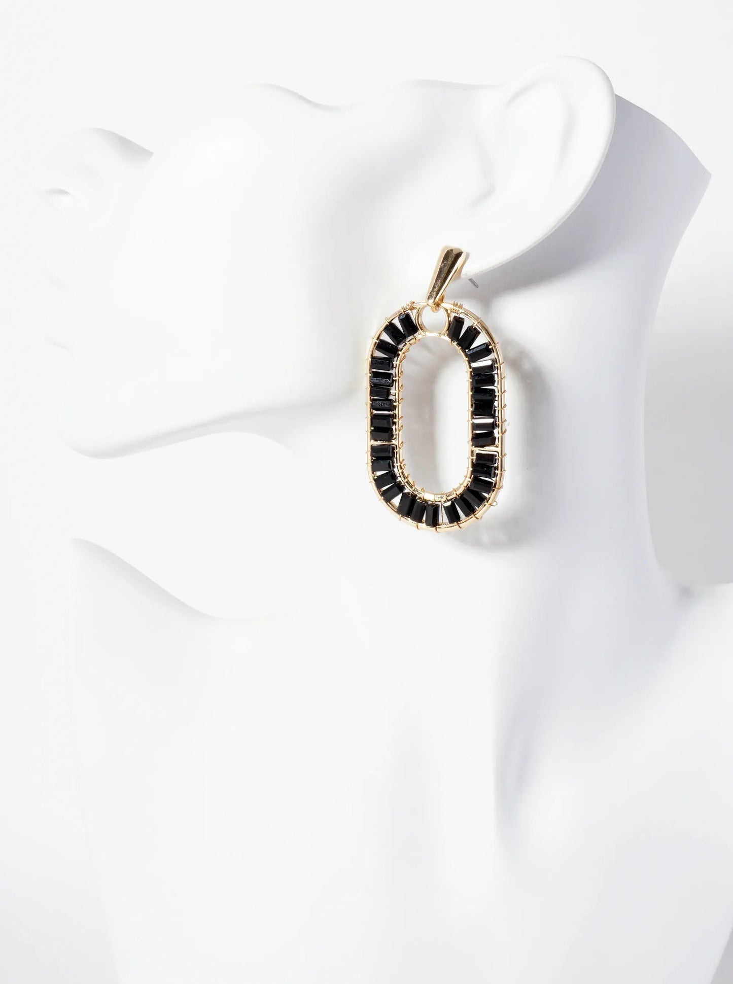 Faceted-Glass-Beads Wire-Wrapped Oval Drop Statement Earrings