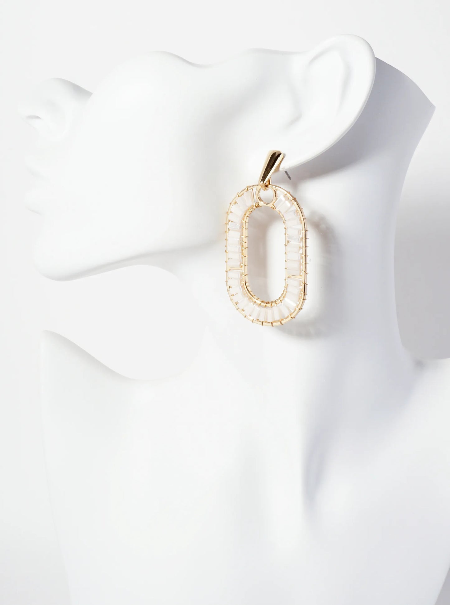 Faceted-Glass-Beads Wire-Wrapped Oval Drop Statement Earrings