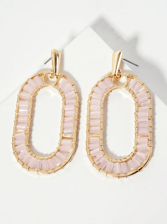 Faceted-Glass-Beads Wire-Wrapped Oval Drop Statement Earrings