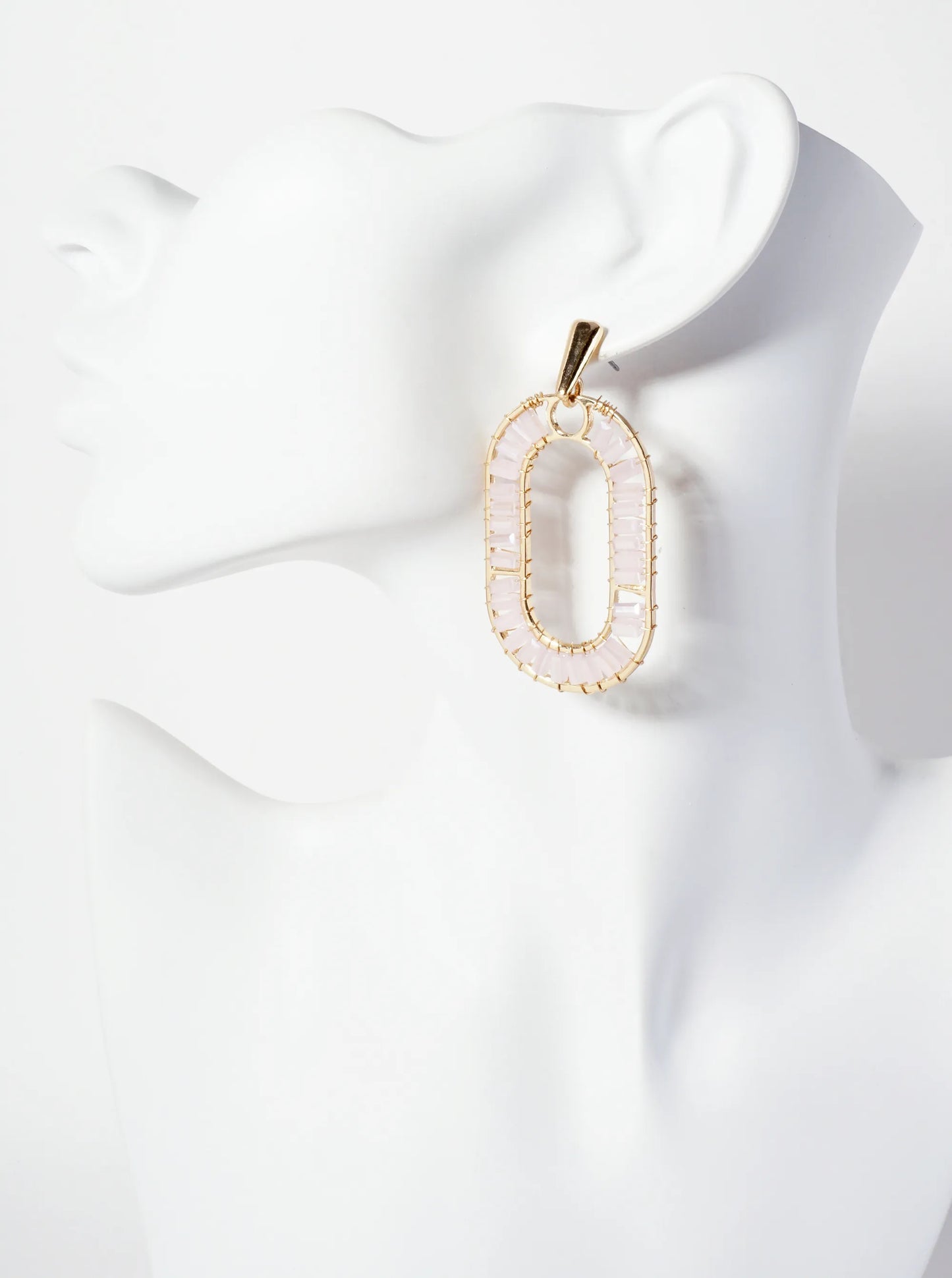 Faceted-Glass-Beads Wire-Wrapped Oval Drop Statement Earrings