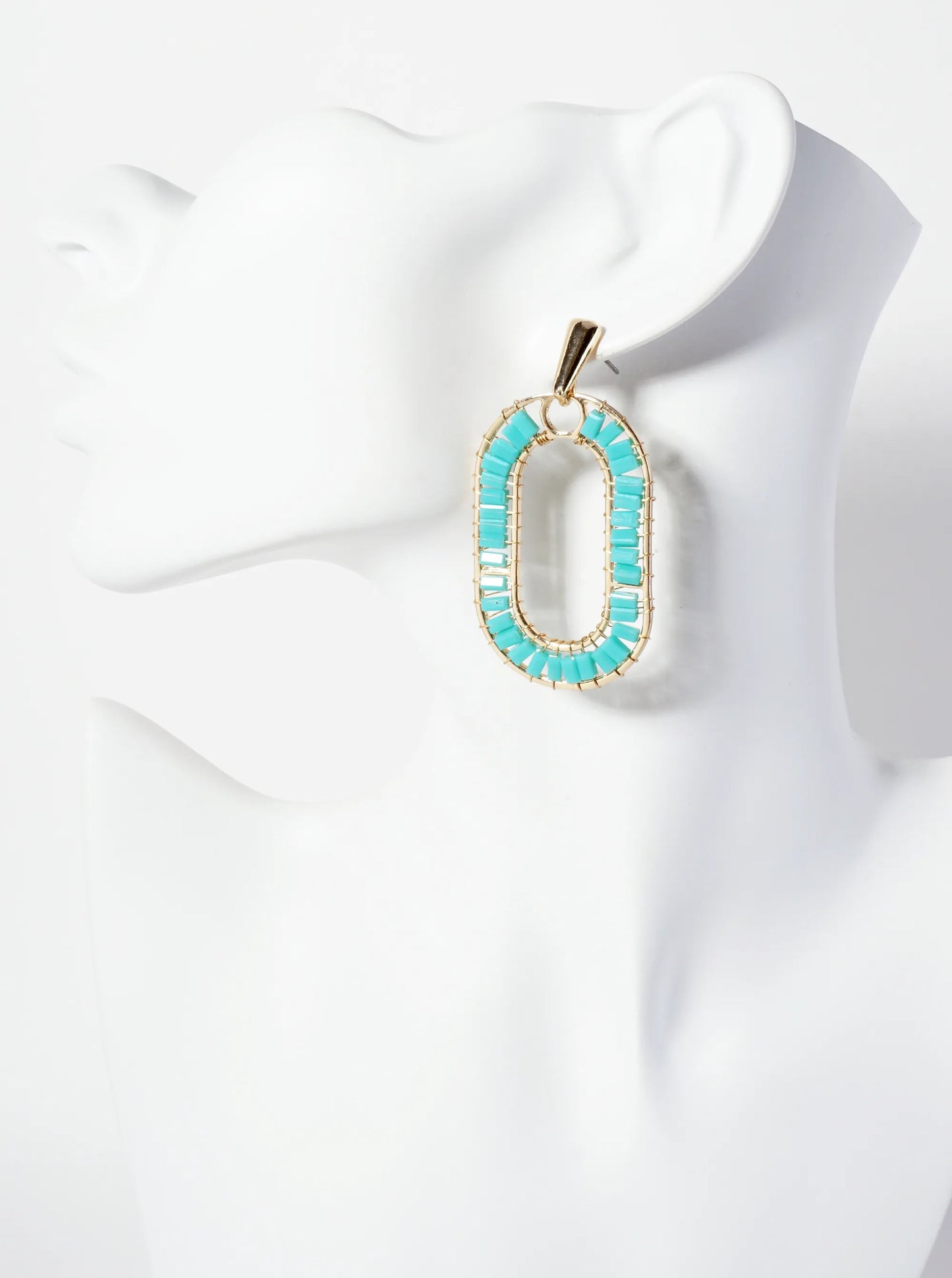 Faceted-Glass-Beads Wire-Wrapped Oval Drop Statement Earrings