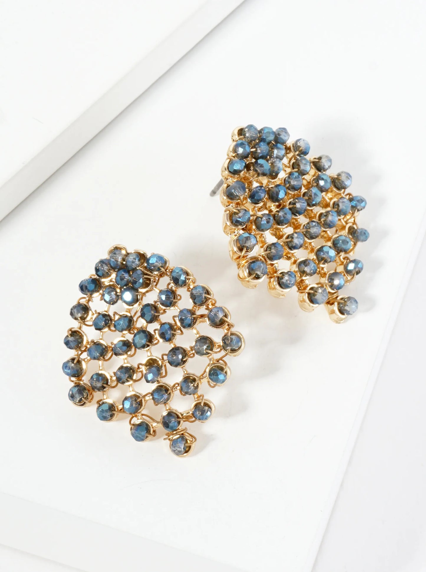 Faceted Glass Beads Wire Wrapped Post Earrings