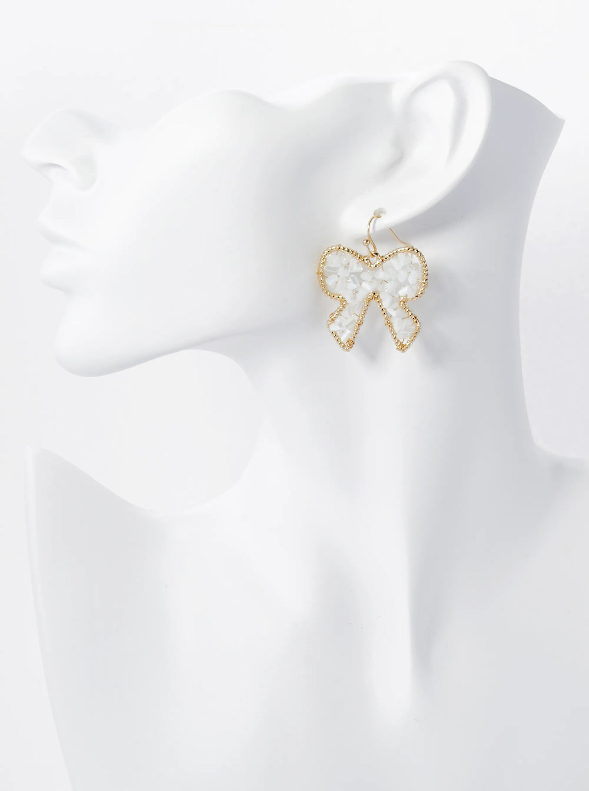 Faceted Glass Beads Wire Wrapped Ribbon Bow Dangle Drop Earrings