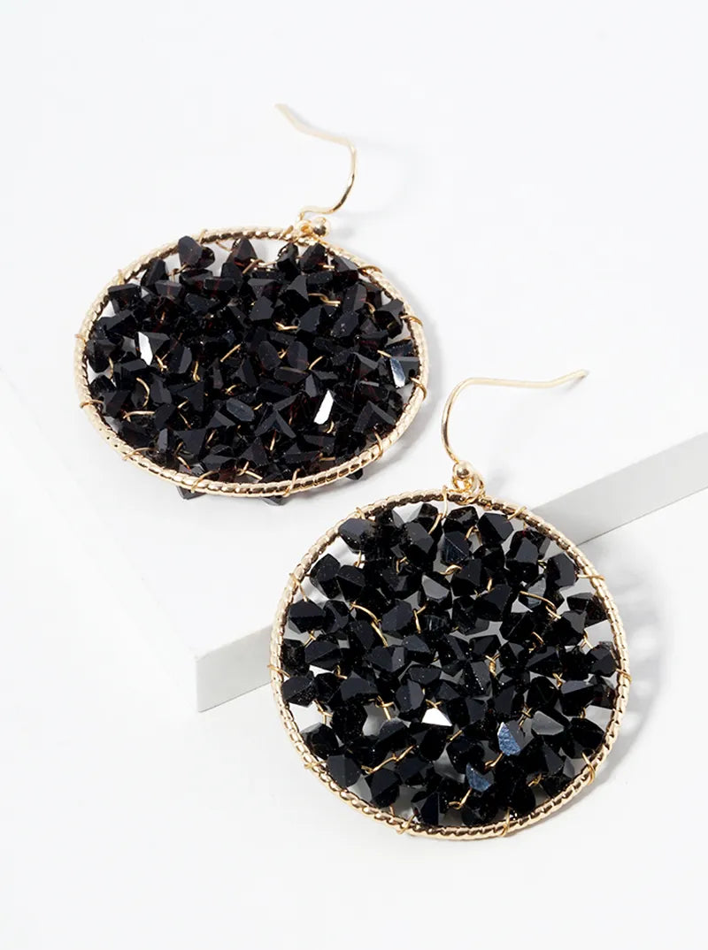 Faceted Glass Beads Wire Wrapped Round Dangle Drop Earrings