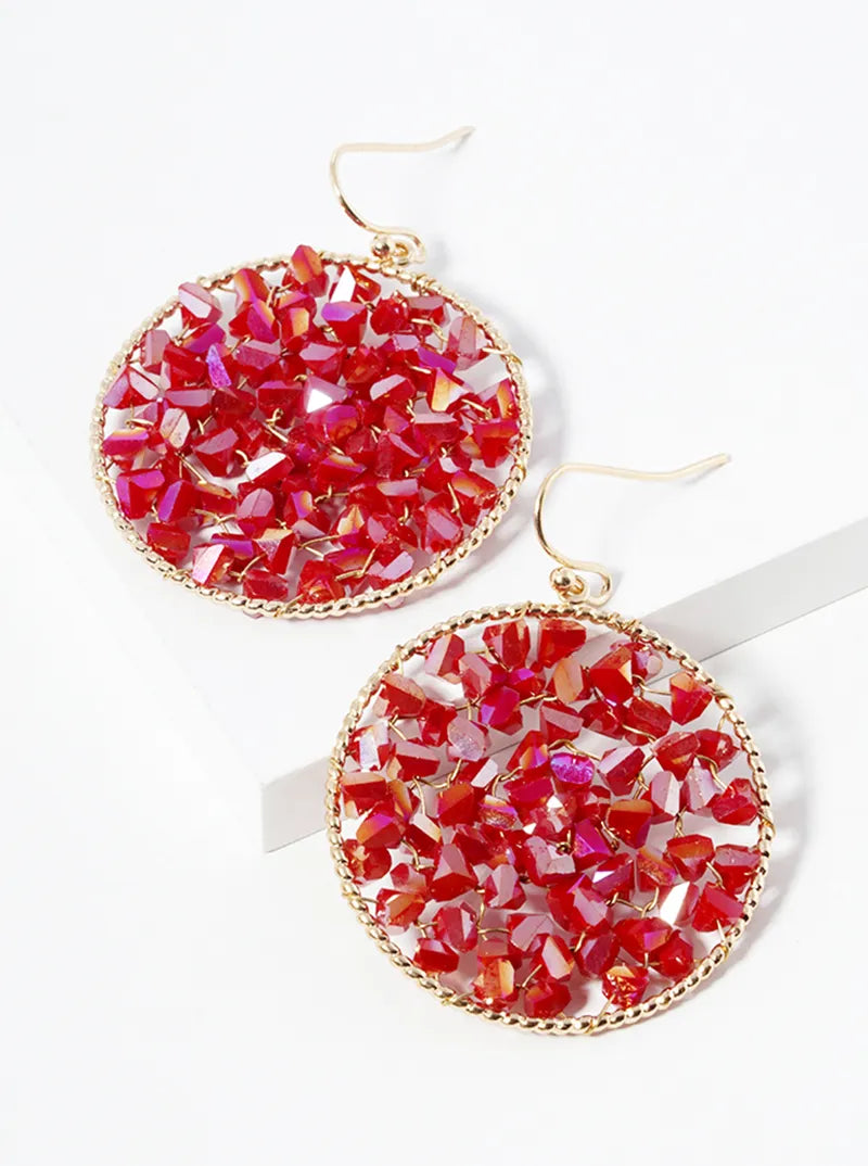 Faceted Glass Beads Wire Wrapped Round Dangle Drop Earrings