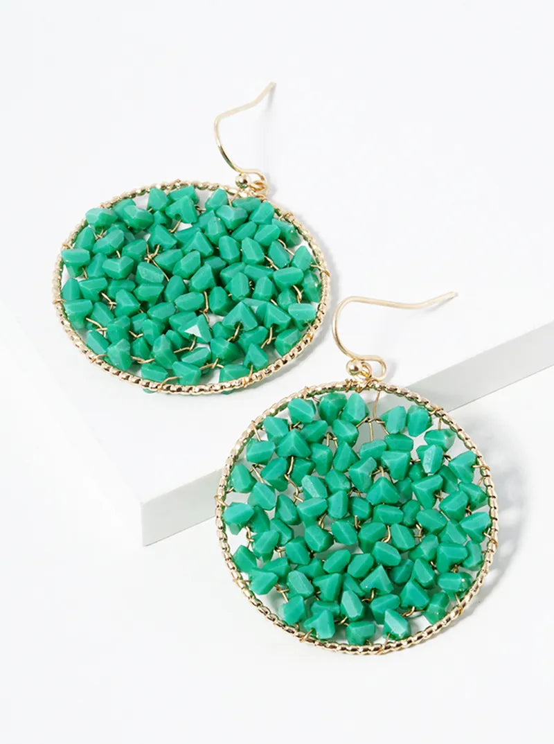 Faceted Glass Beads Wire Wrapped Round Dangle Drop Earrings