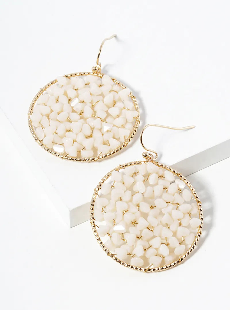 Faceted Glass Beads Wire Wrapped Round Dangle Drop Earrings