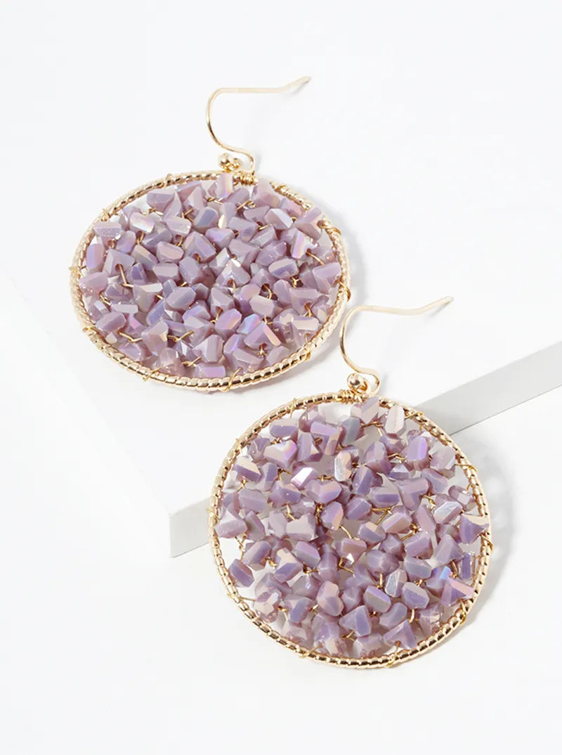 Faceted Glass Beads Wire Wrapped Round Dangle Drop Earrings