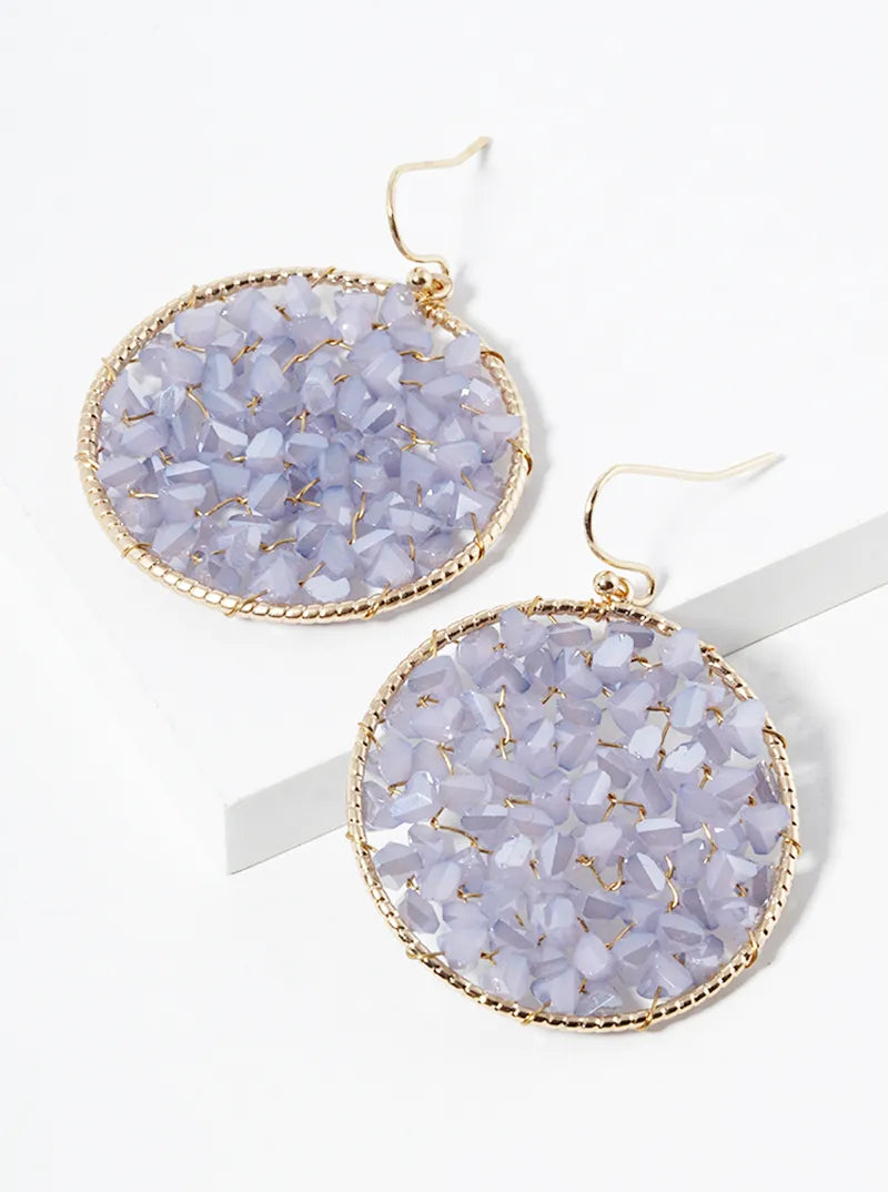 Faceted Glass Beads Wire Wrapped Round Dangle Drop Earrings