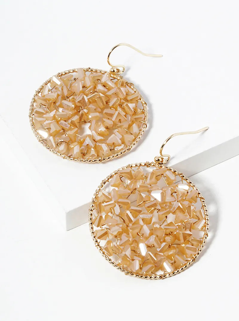 Faceted Glass Beads Wire Wrapped Round Dangle Drop Earrings