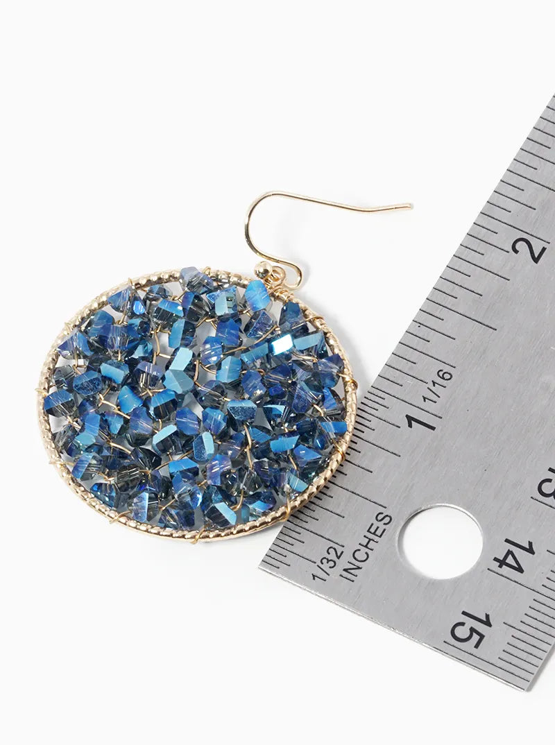 Faceted Glass Beads Wire Wrapped Round Dangle Drop Earrings