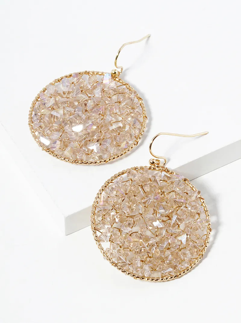 Faceted Glass Beads Wire Wrapped Round Dangle Drop Earrings
