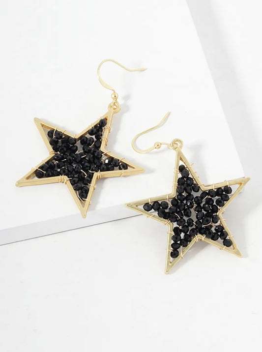 Faceted Glass Beads Wire Wrapped Star Drop Earrings