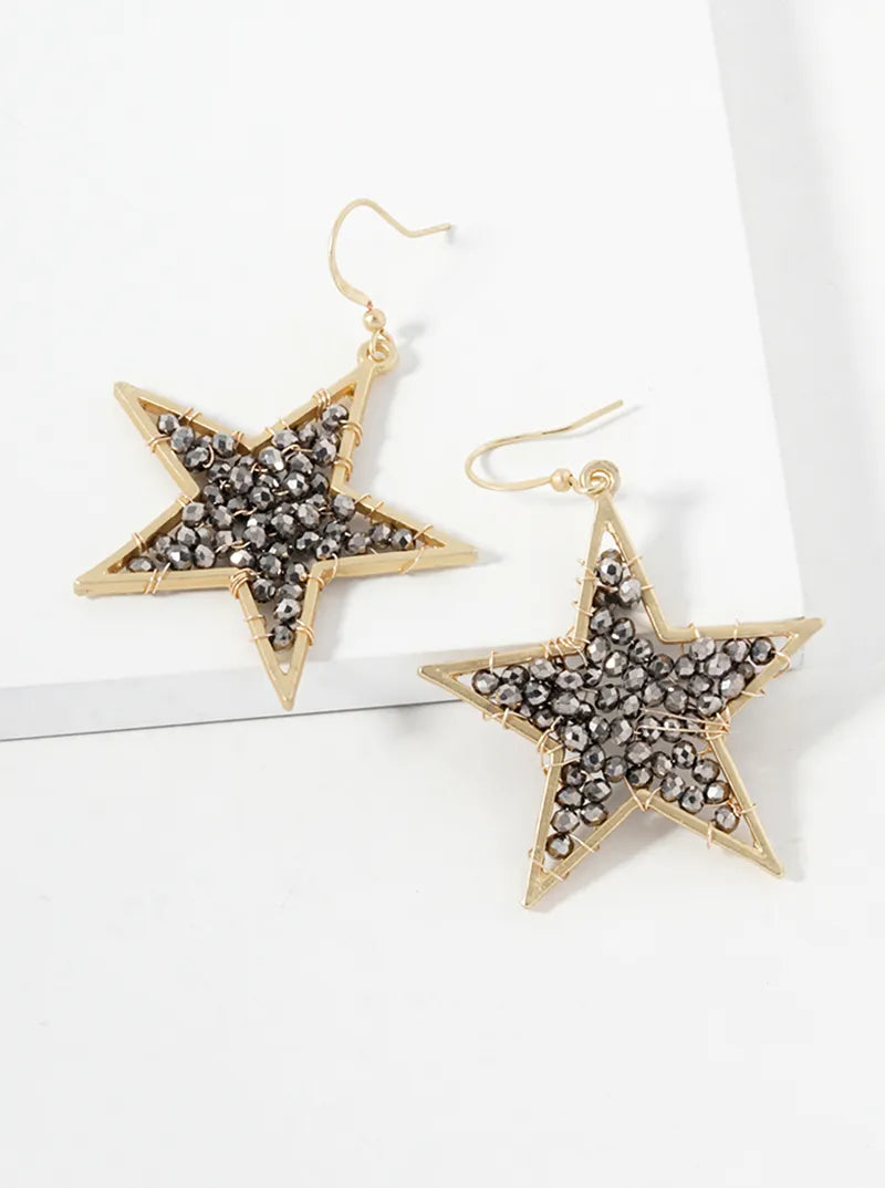 Faceted Glass Beads Wire Wrapped Star Drop Earrings