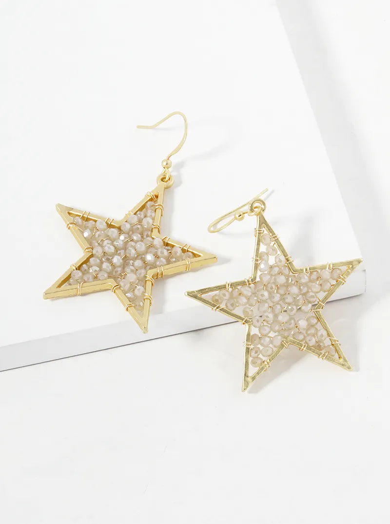 Faceted Glass Beads Wire Wrapped Star Drop Earrings