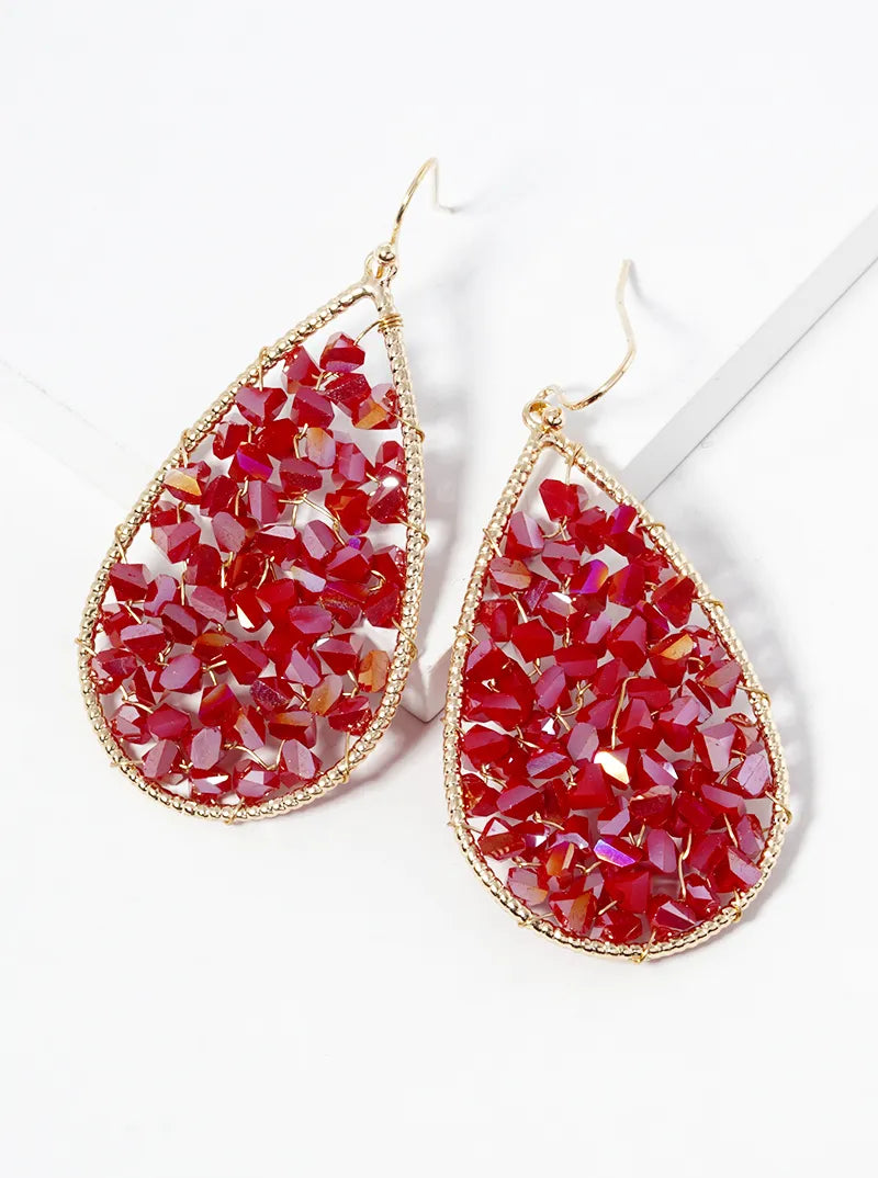 Faceted Glass Beads Wire Wrapped Teardrop Dangle Drop Earrings