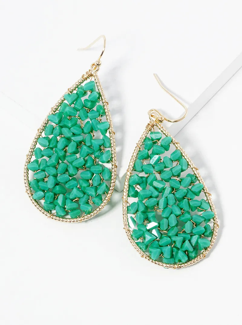 Faceted Glass Beads Wire Wrapped Teardrop Dangle Drop Earrings