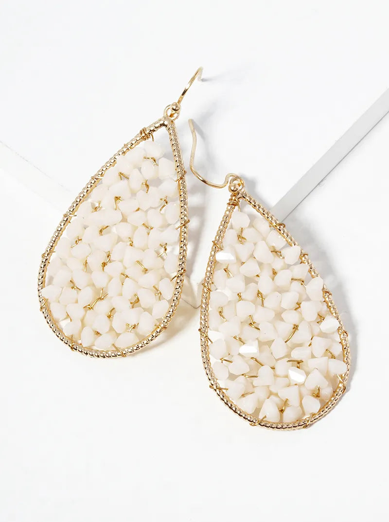 Faceted Glass Beads Wire Wrapped Teardrop Dangle Drop Earrings