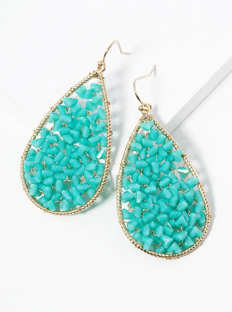 Faceted Glass Beads Wire Wrapped Teardrop Dangle Drop Earrings