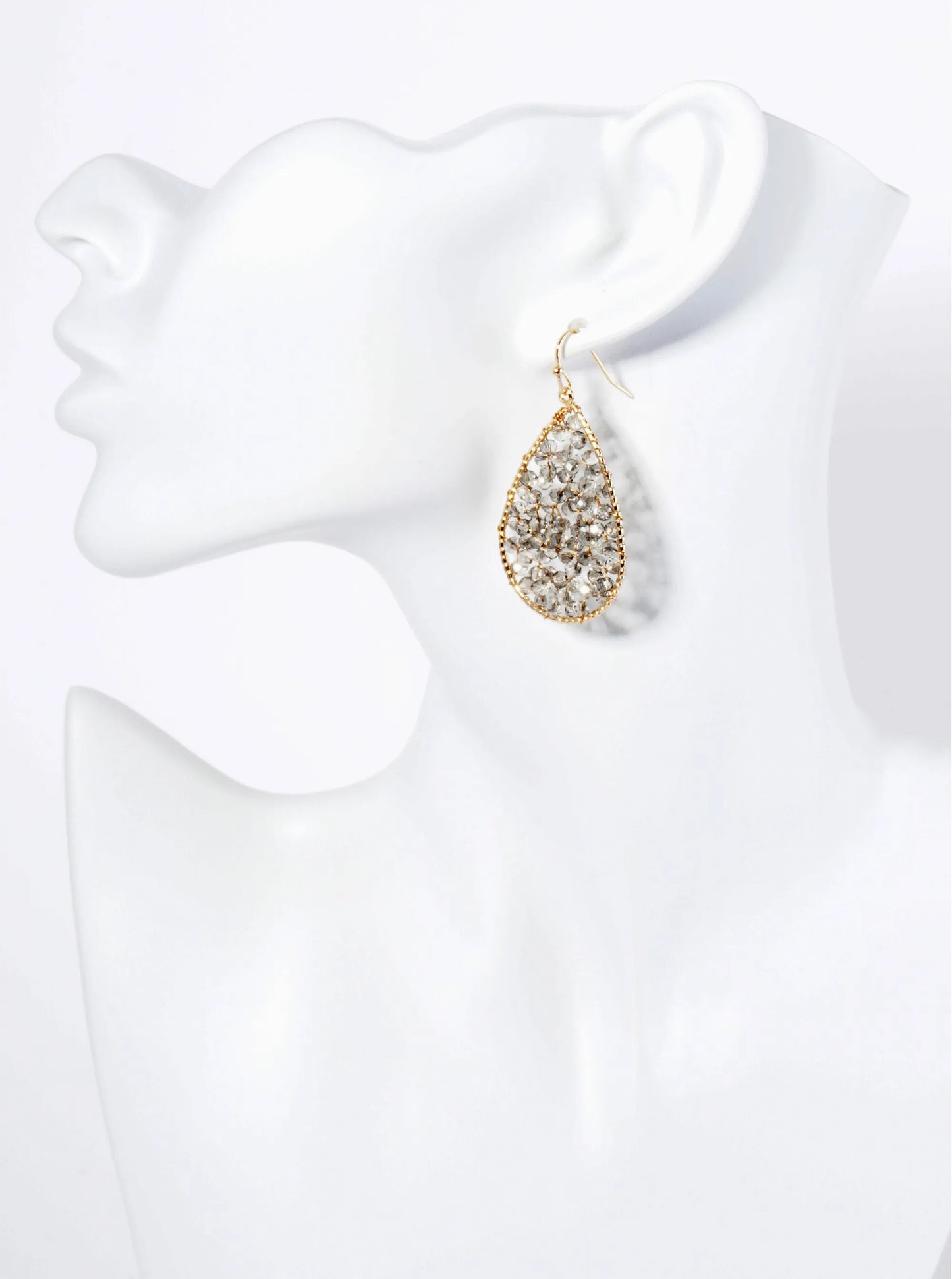 Faceted Glass Beads Wire Wrapped Teardrop Dangle Earrings