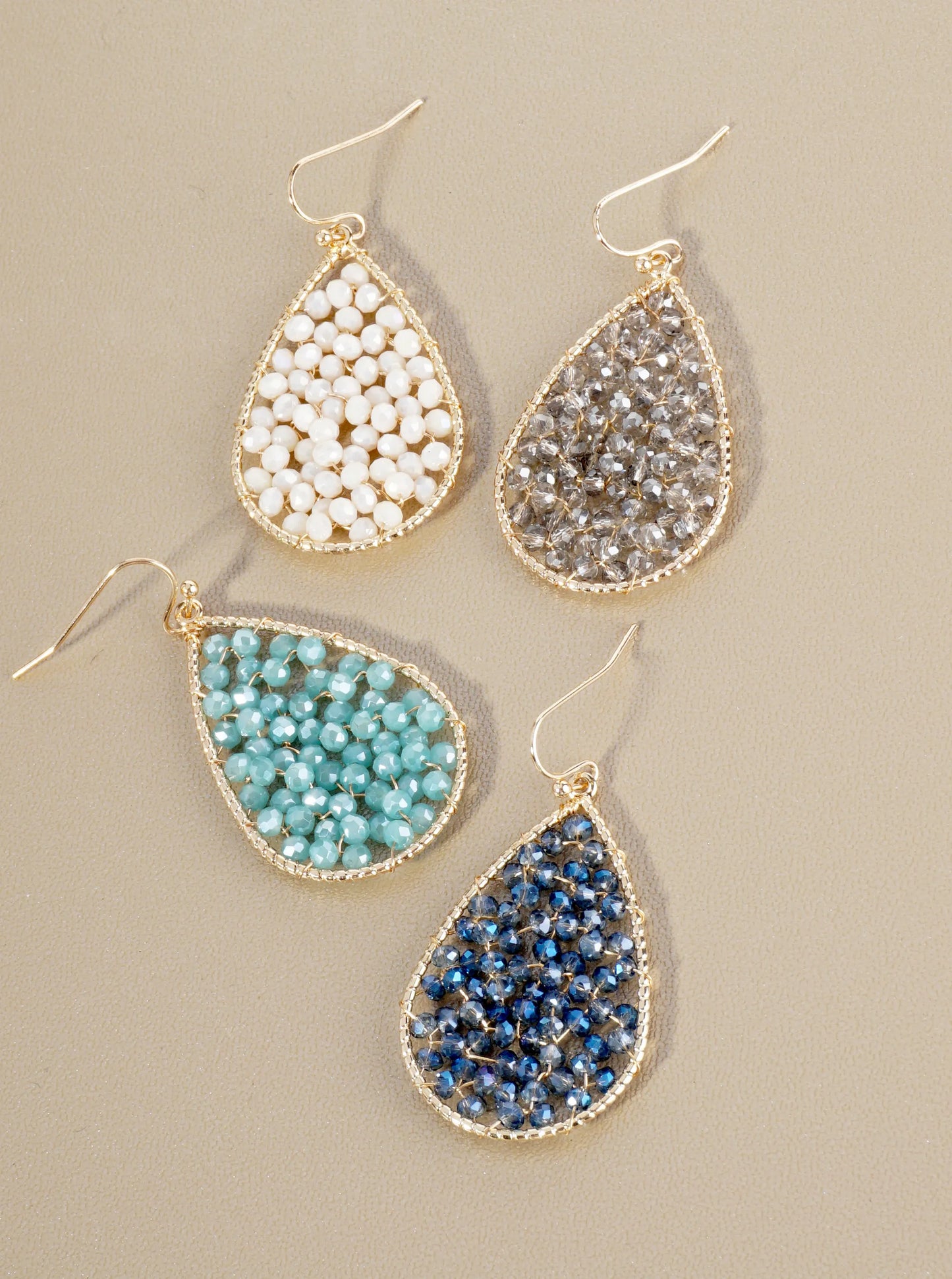Faceted Glass Beads Wire Wrapped Teardrop Dangle Earrings