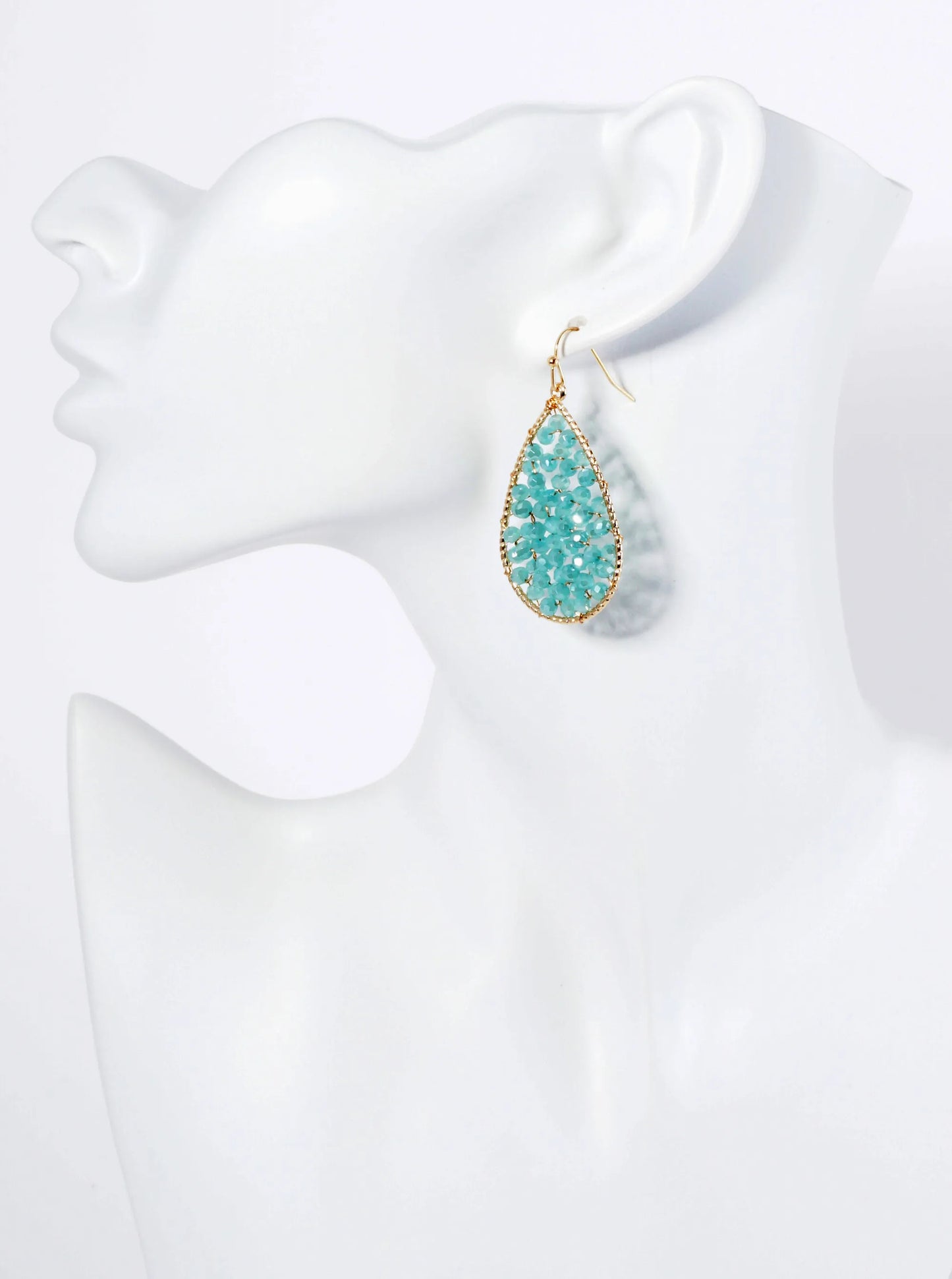 Faceted Glass Beads Wire Wrapped Teardrop Dangle Earrings