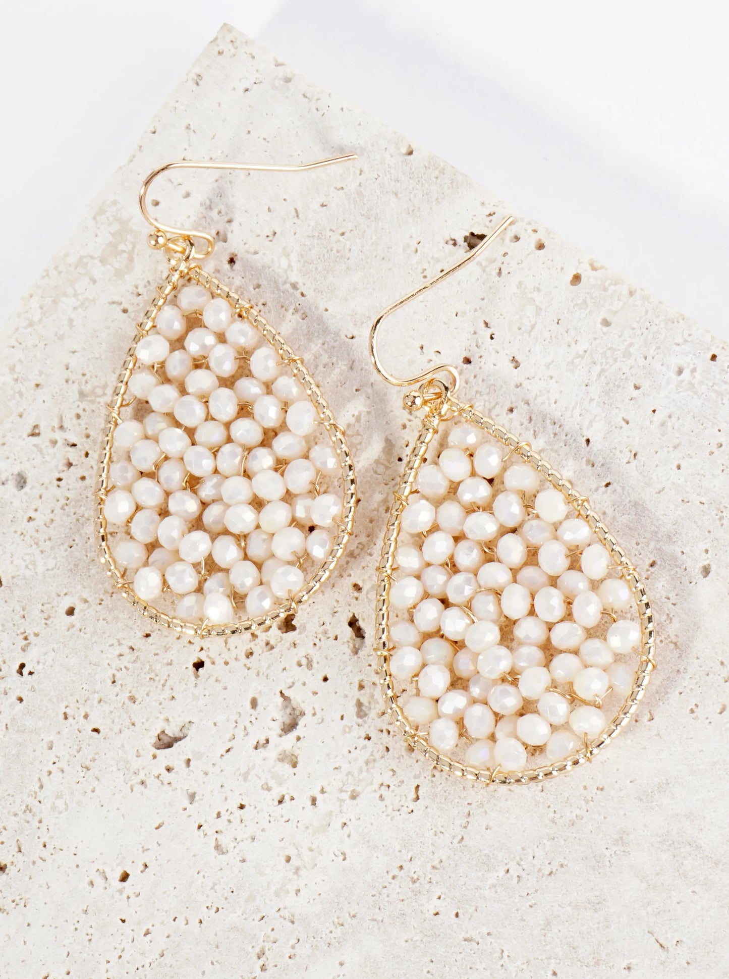 Faceted Glass Beads Wire Wrapped Teardrop Dangle Earrings